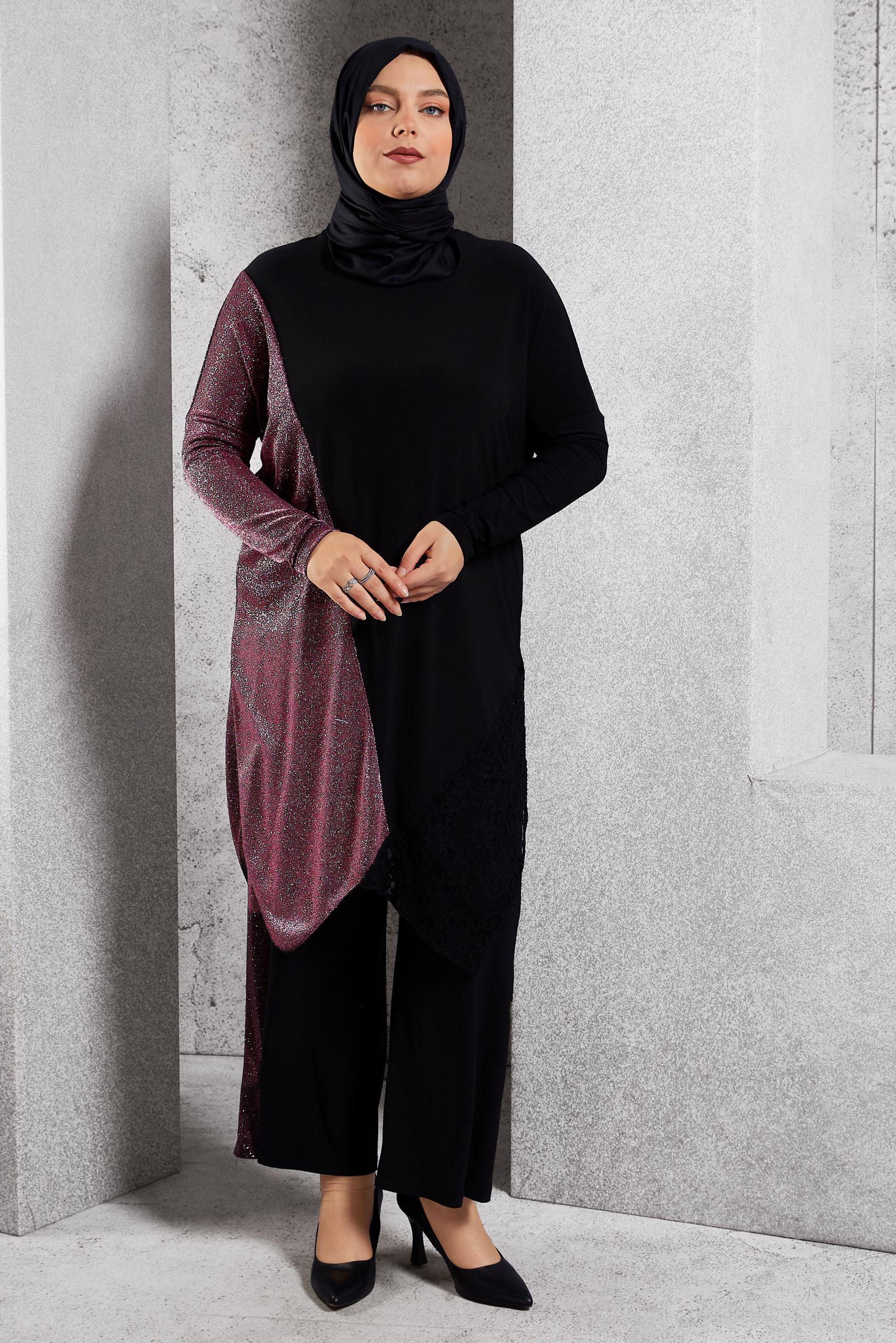 Tesettür giyim SİYAH SİMLİ PANTOLONLU TAKIM 2880 