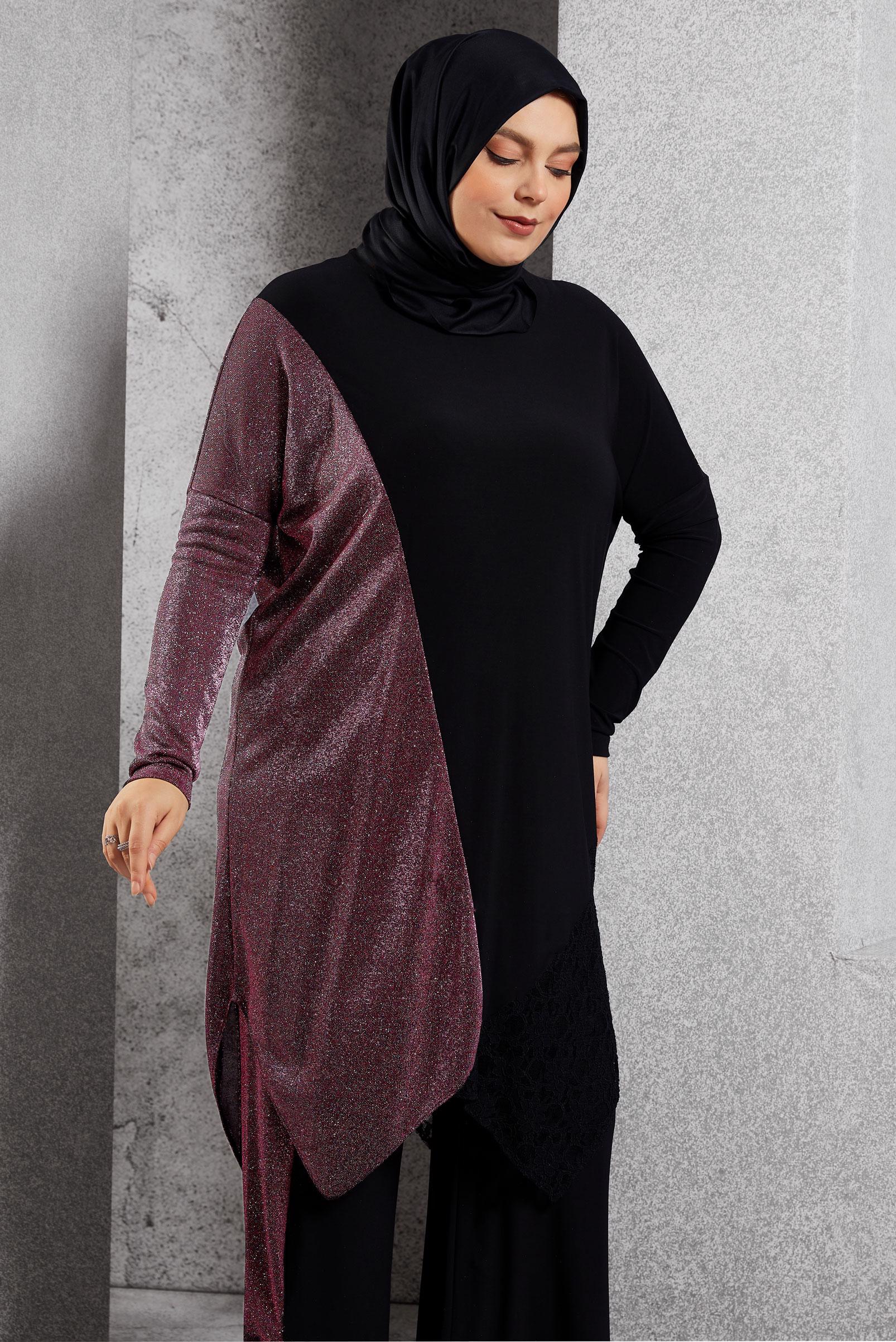 Tesettür giyim SİYAH SİMLİ PANTOLONLU TAKIM 2880 