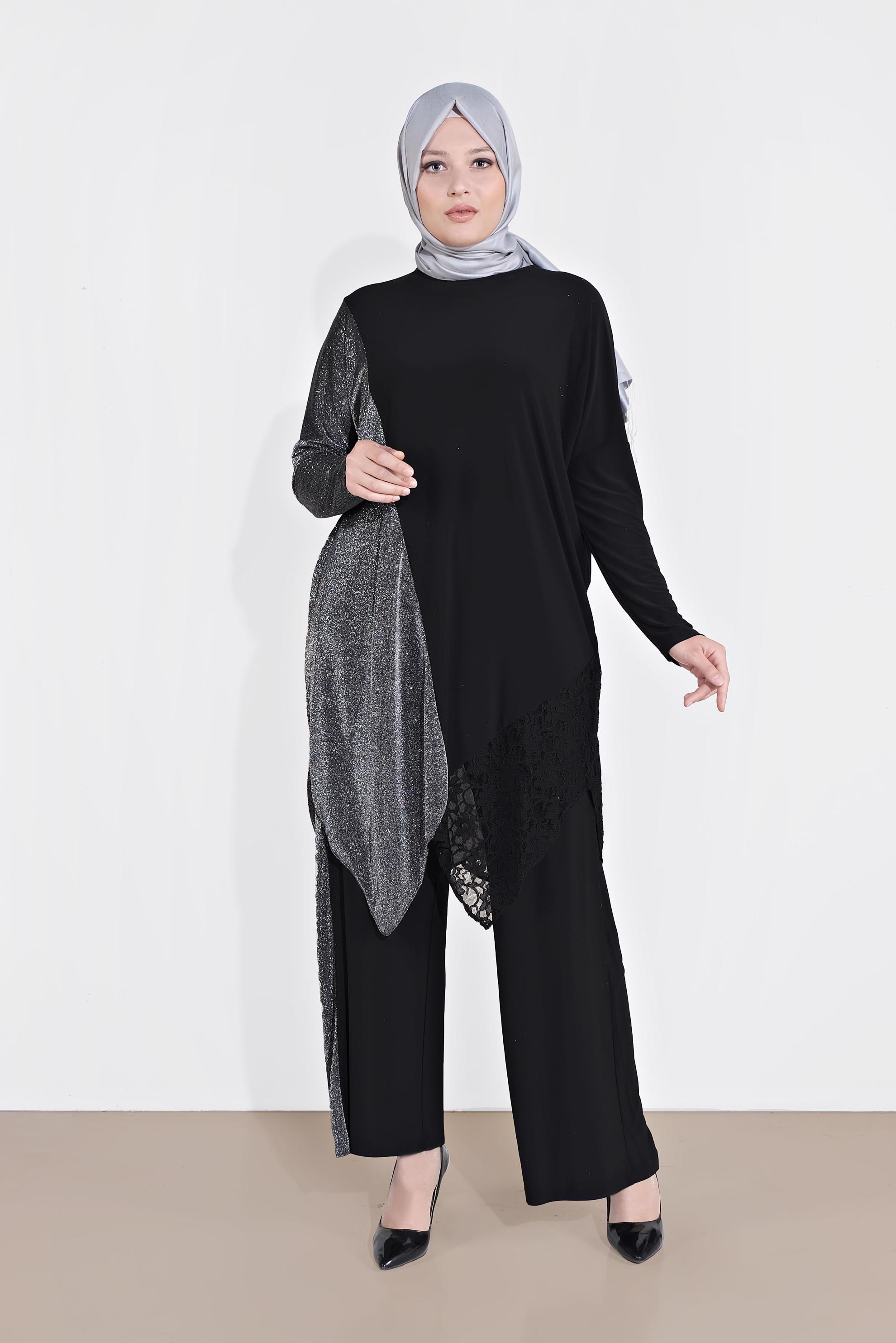 Hijab clothing BLACK GLITTERY PANTS SUIT 2880