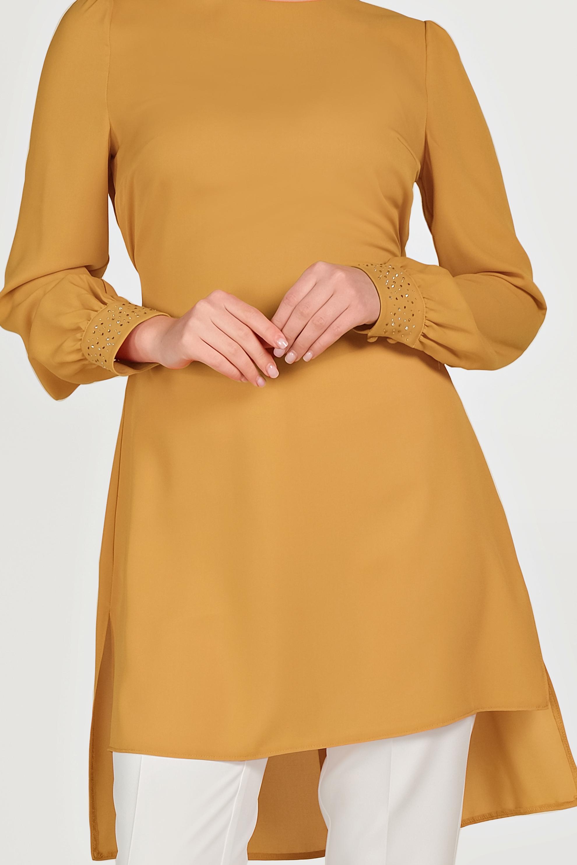 Tesettür giyim SARI SIRT KUŞAKLI PANTOLONLU TAKIM 30003 