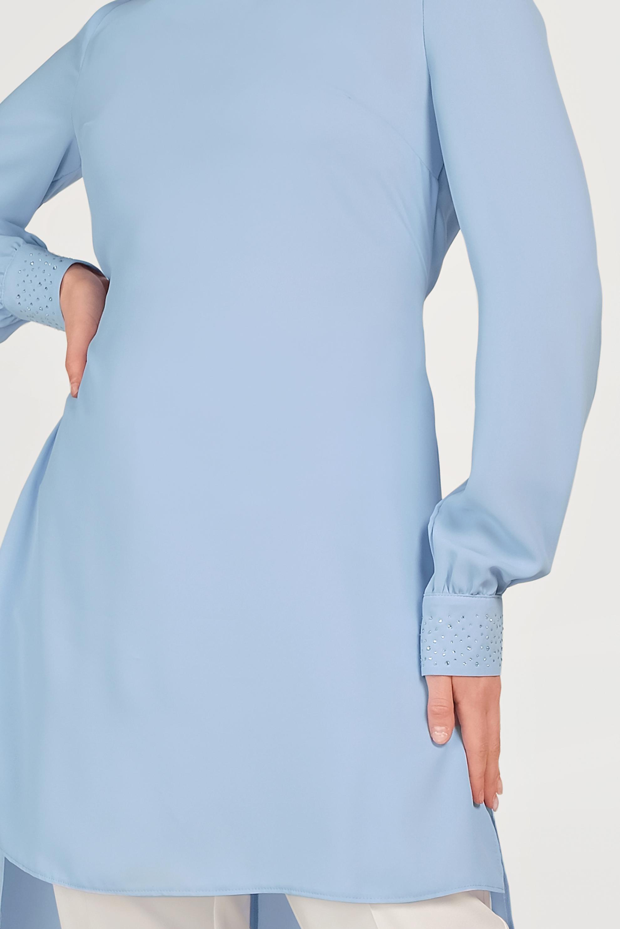 Tesettür giyim MAVİ SIRT KUŞAKLI PANTOLONLU TAKIM 30003 