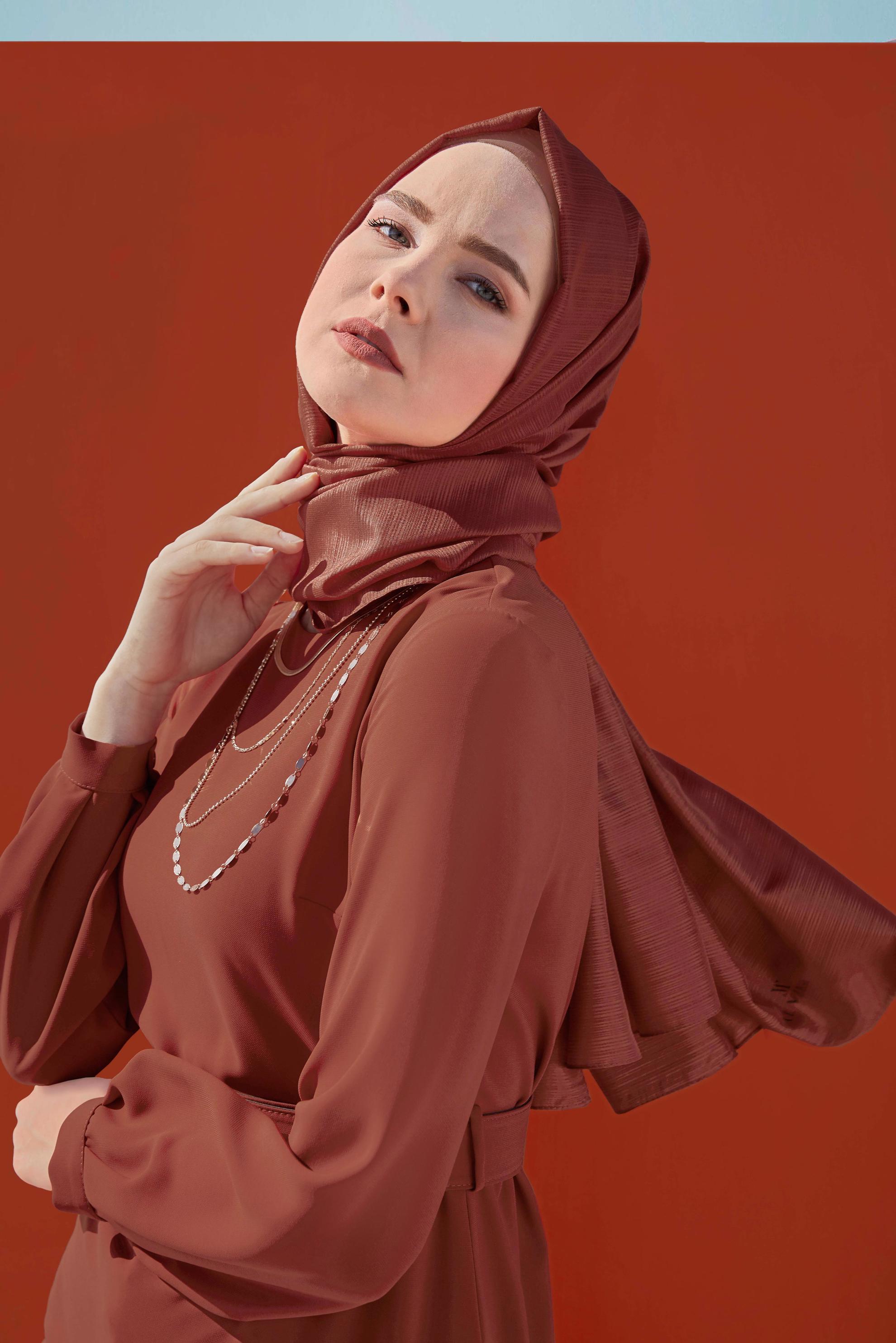 Hijab clothing ORANGE ASYMMETRIC CUT 2-PIECE SUIT WITH PANTS 30004 