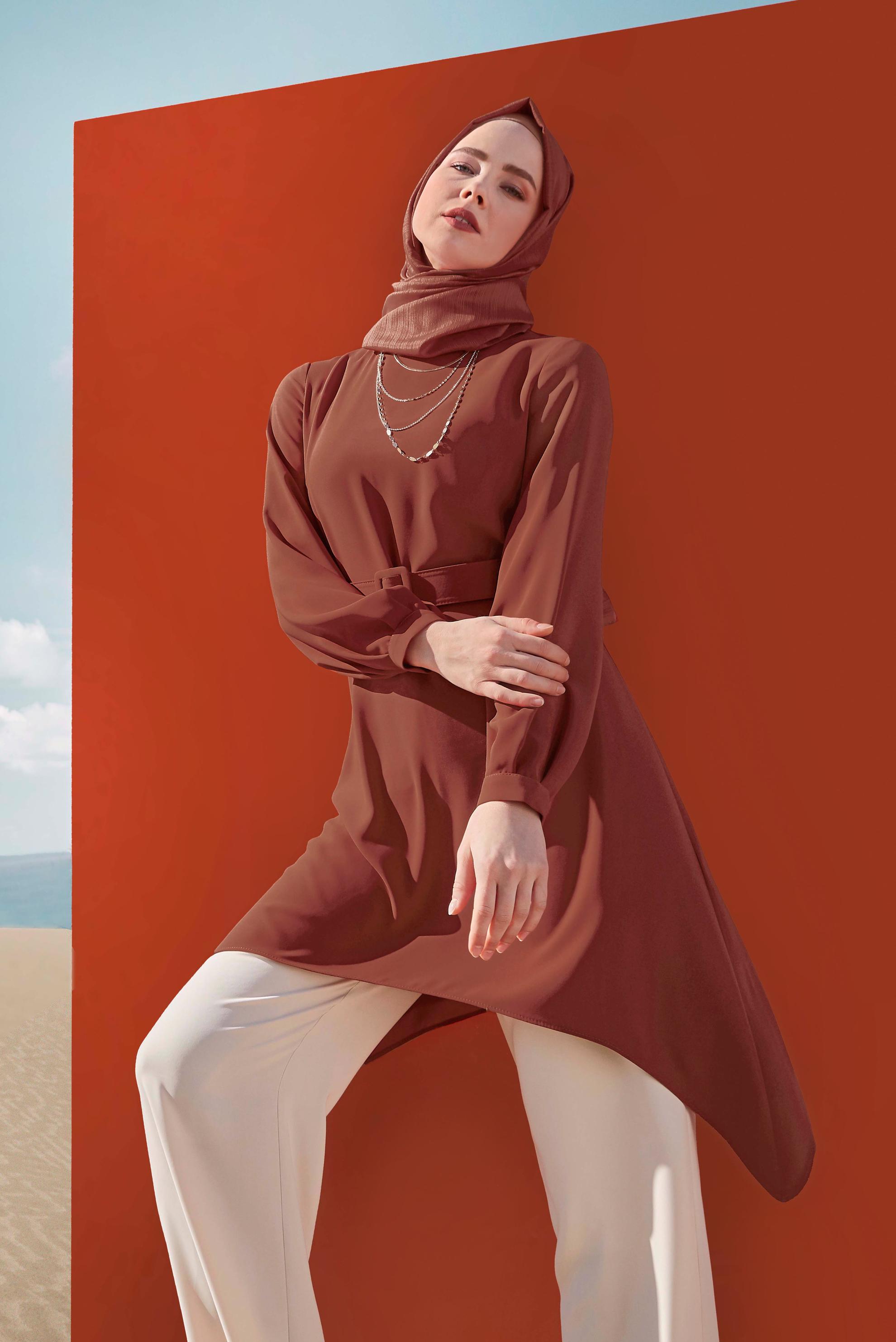 Hijab clothing ORANGE ASYMMETRIC CUT 2-PIECE SUIT WITH PANTS 30004 