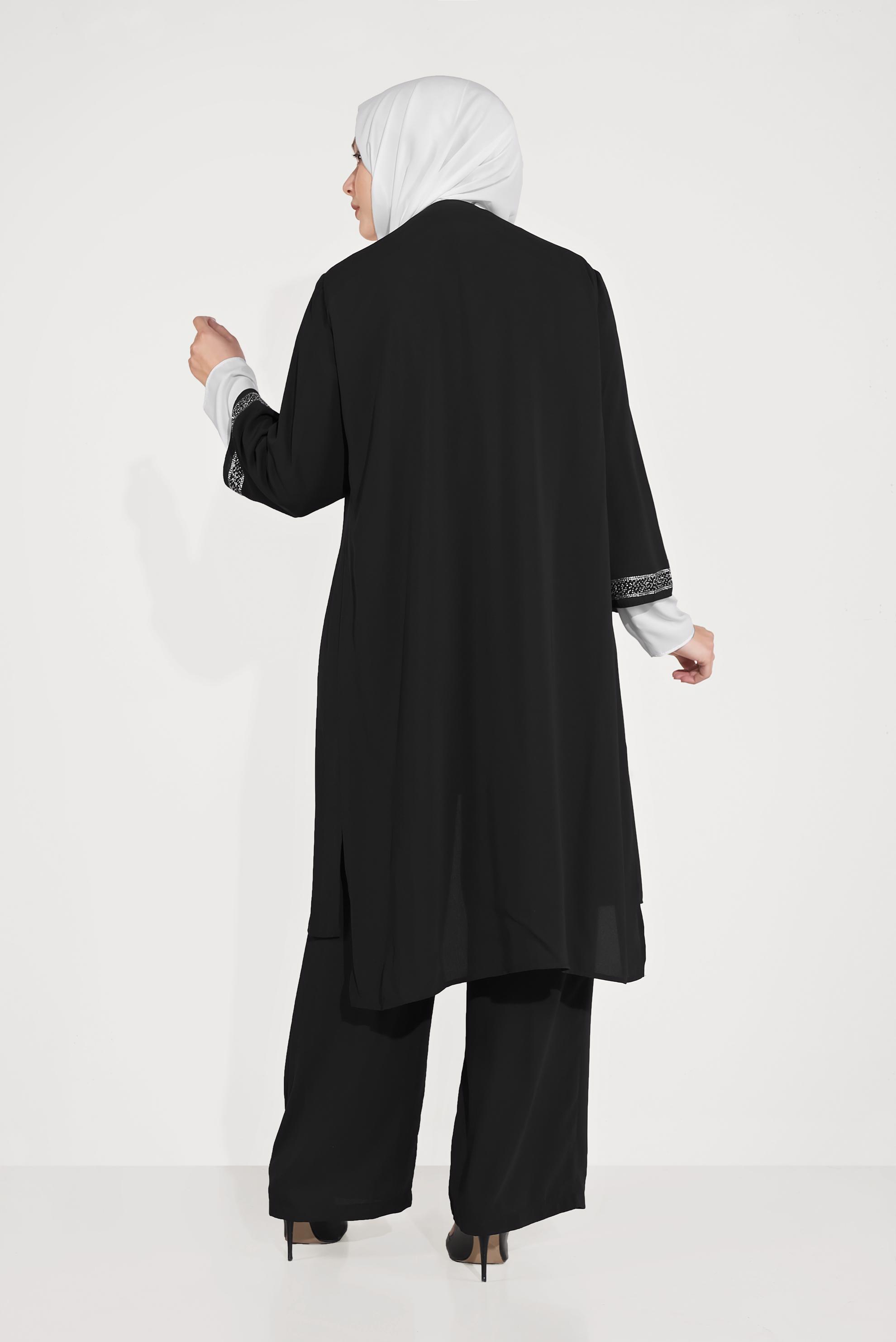 Tesettür giyim SİYAH TAŞ DETAYLI ÜÇLÜ PANT. TAKIM 30006 