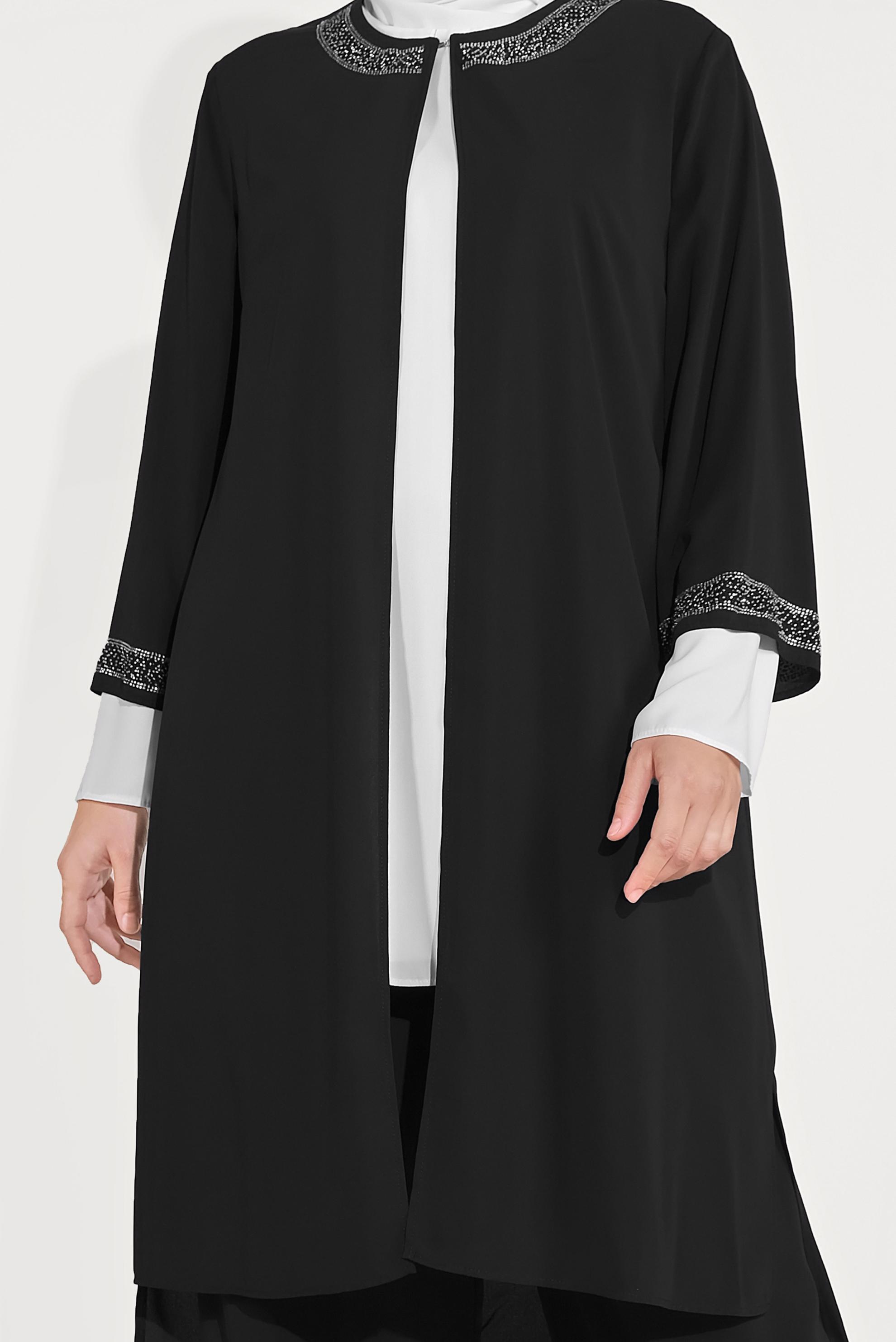 Tesettür giyim SİYAH TAŞ DETAYLI ÜÇLÜ PANT. TAKIM 30006 