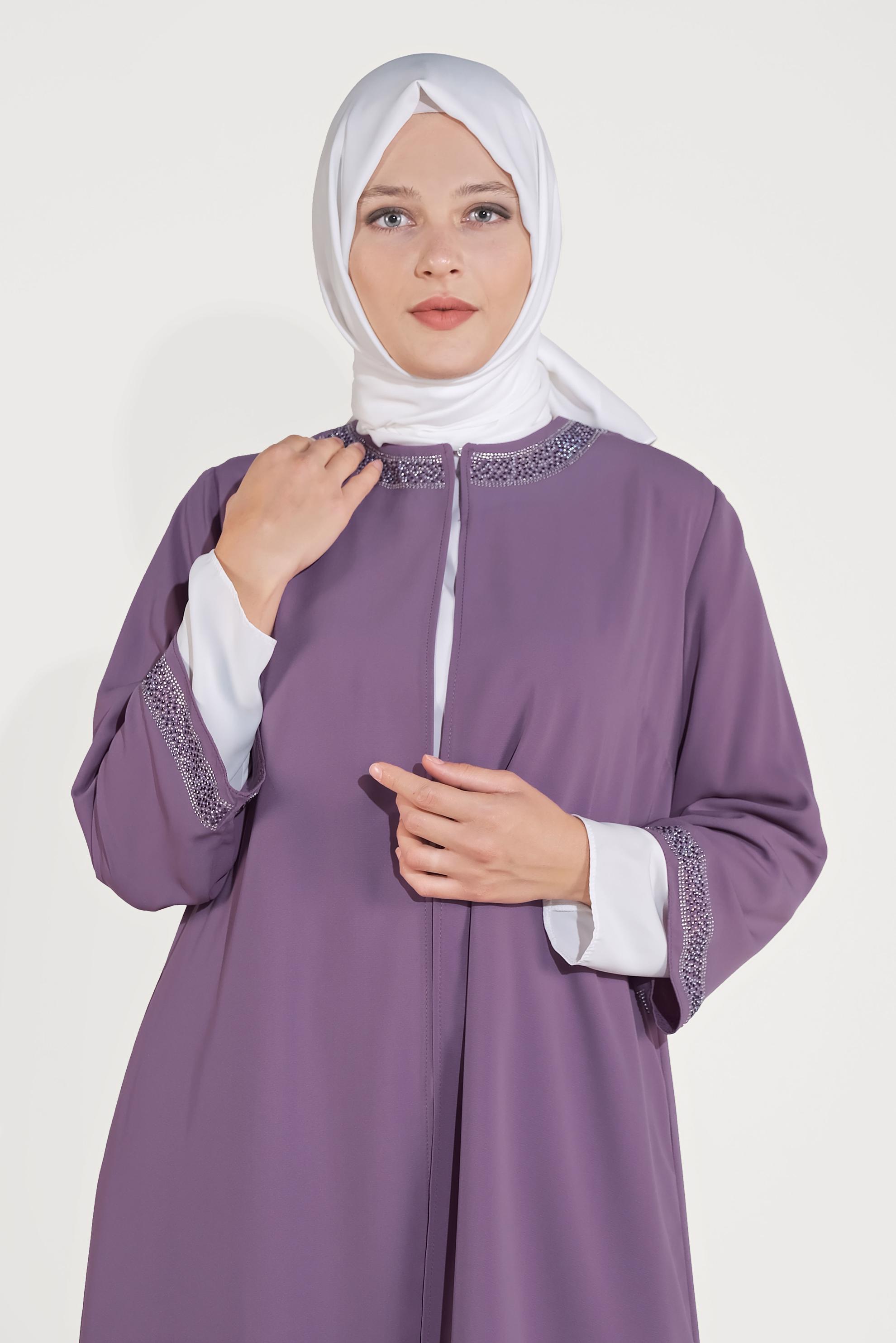 Tesettür giyim MOR TAŞ DETAYLI ÜÇLÜ PANT. TAKIM 30006 