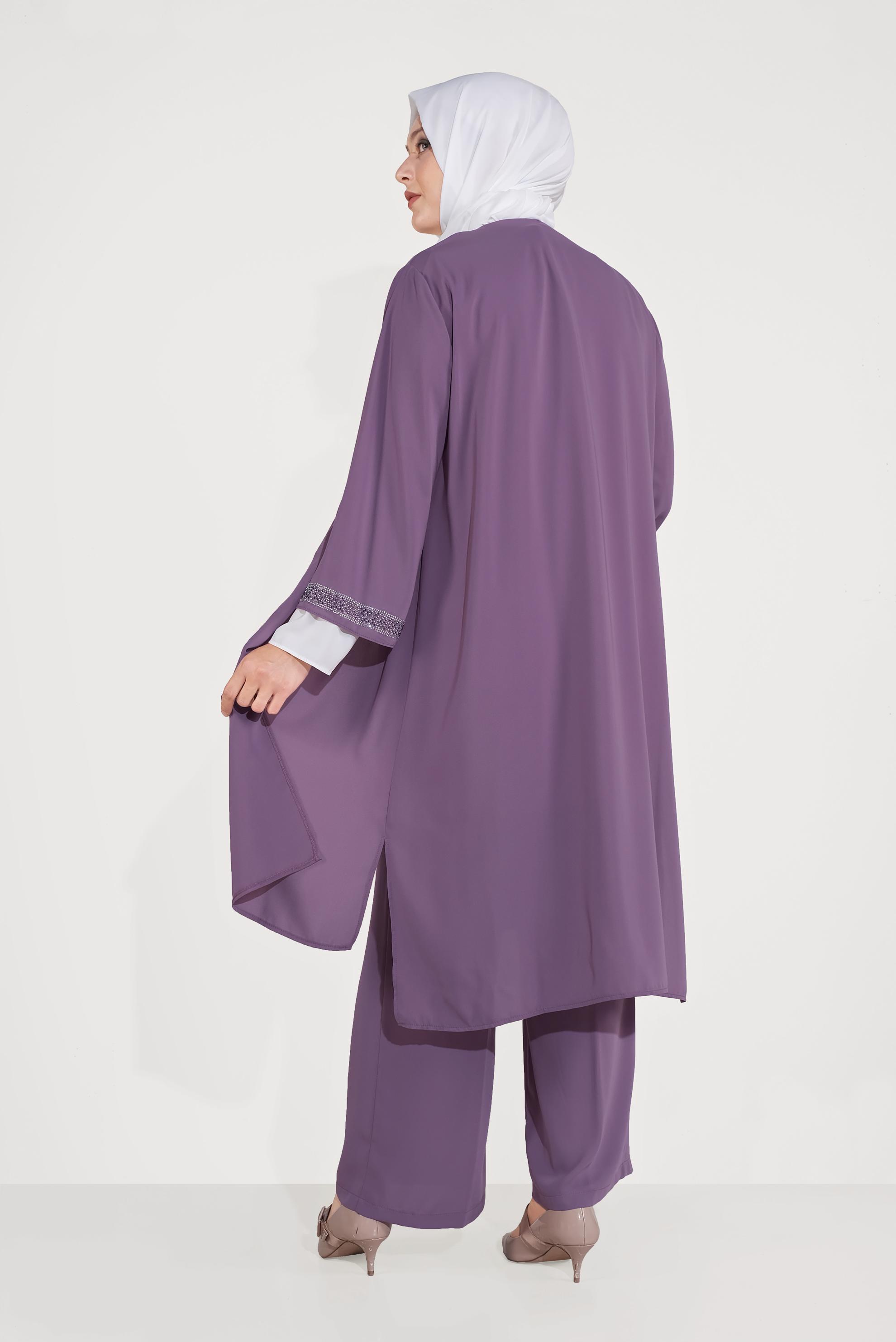 Tesettür giyim MOR TAŞ DETAYLI ÜÇLÜ PANT. TAKIM 30006 