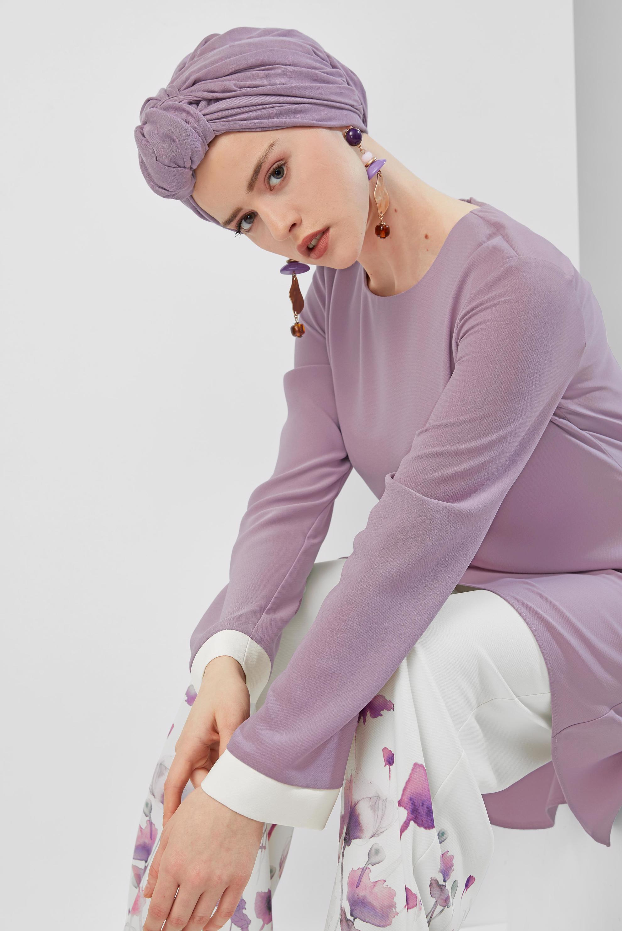 Tesettür giyim MÜRDÜM FLORAL DESENLİ İKİLİ PANTOLONLU TAKIM 30008