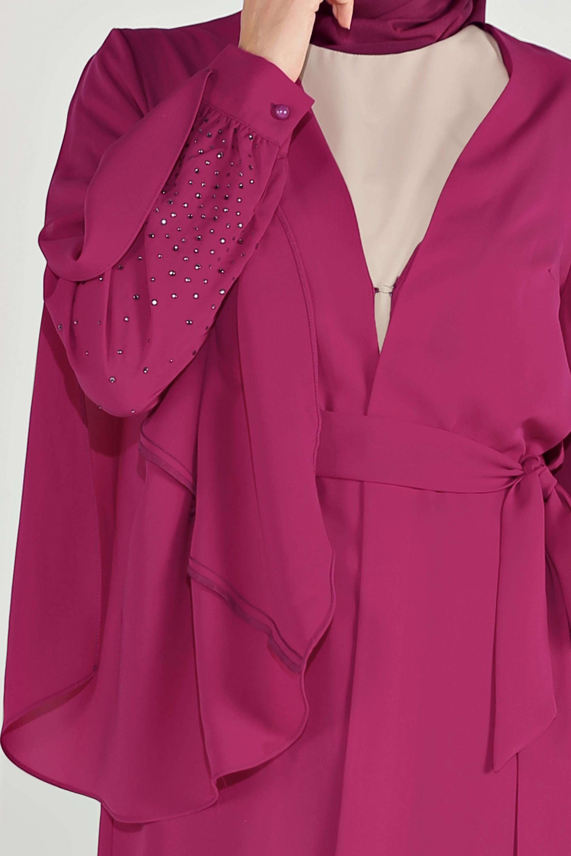 Tesettür giyim FUŞYA SALAŞ KOL KLASİK ÜÇLÜ PANTOLONLU TAKIM 30009