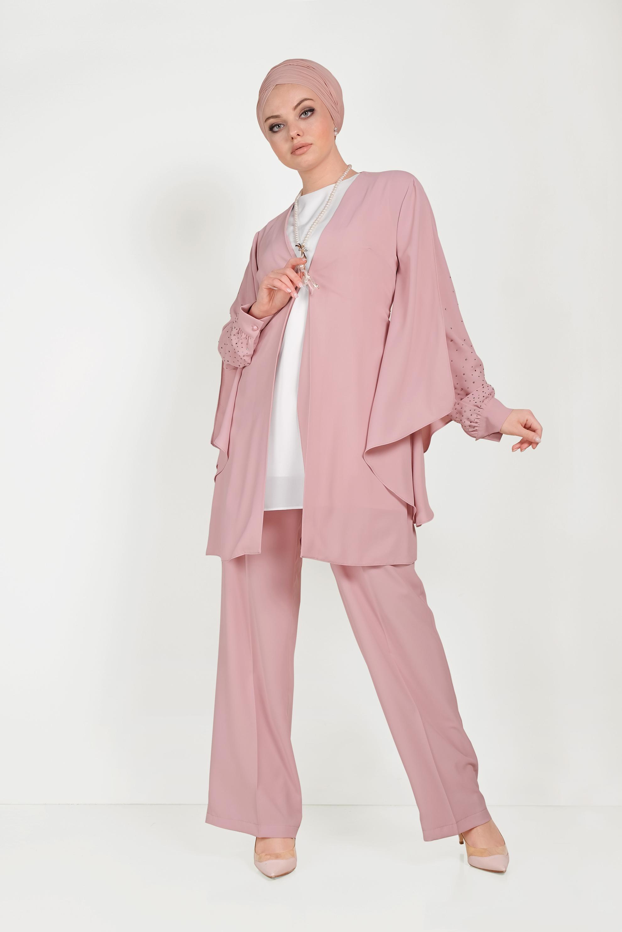Hijab clothing POWDER CLASSIC 3-PIECE PANTS SUIT WITH SALAS SLEEVE 30009 