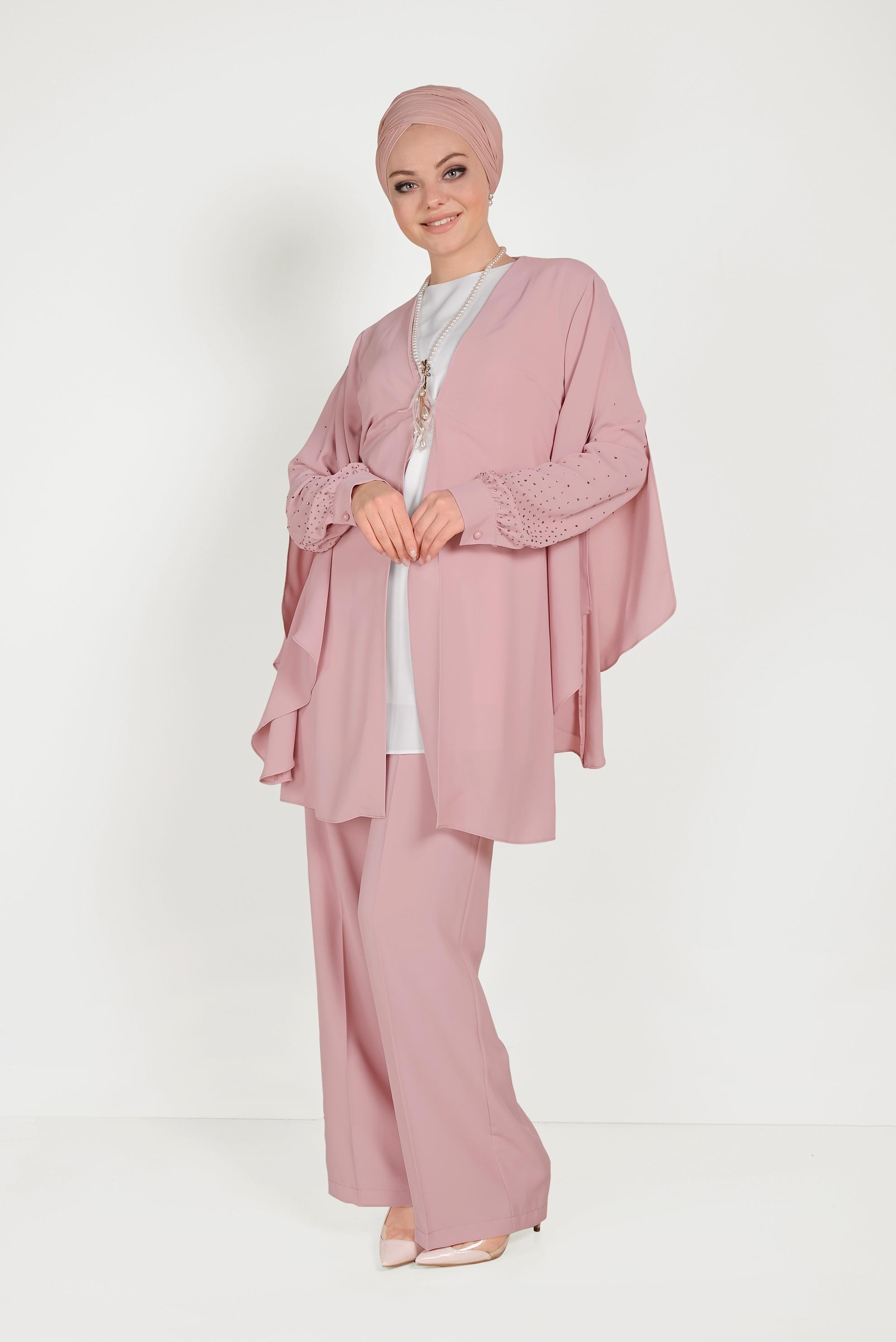 Hijab clothing POWDER CLASSIC 3-PIECE PANTS SUIT WITH SALAS SLEEVE 30009 