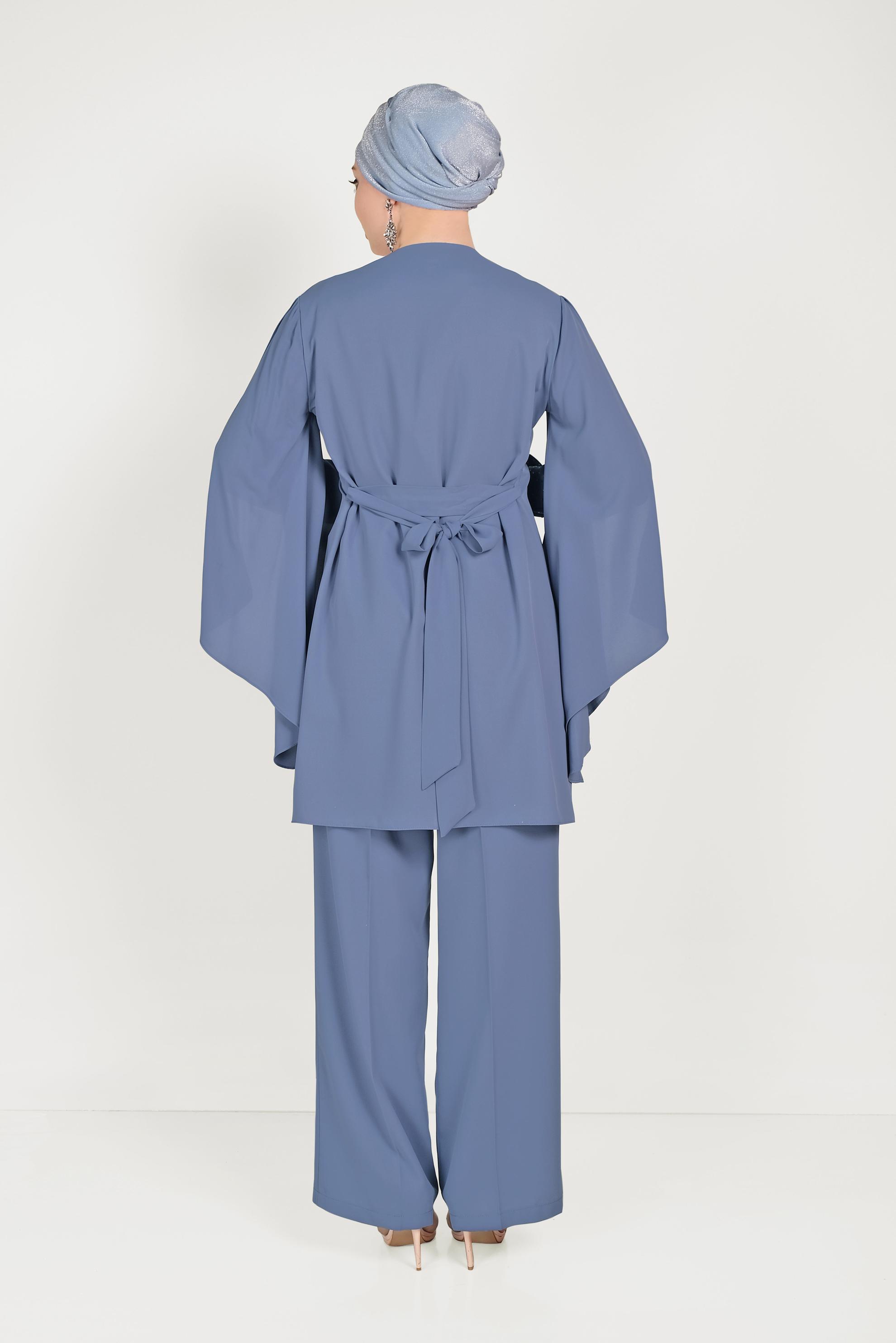 Tesettür giyim LACİVERT SALAŞ KOL KLASİK ÜÇLÜ PANTOLONLU TAKIM 30009