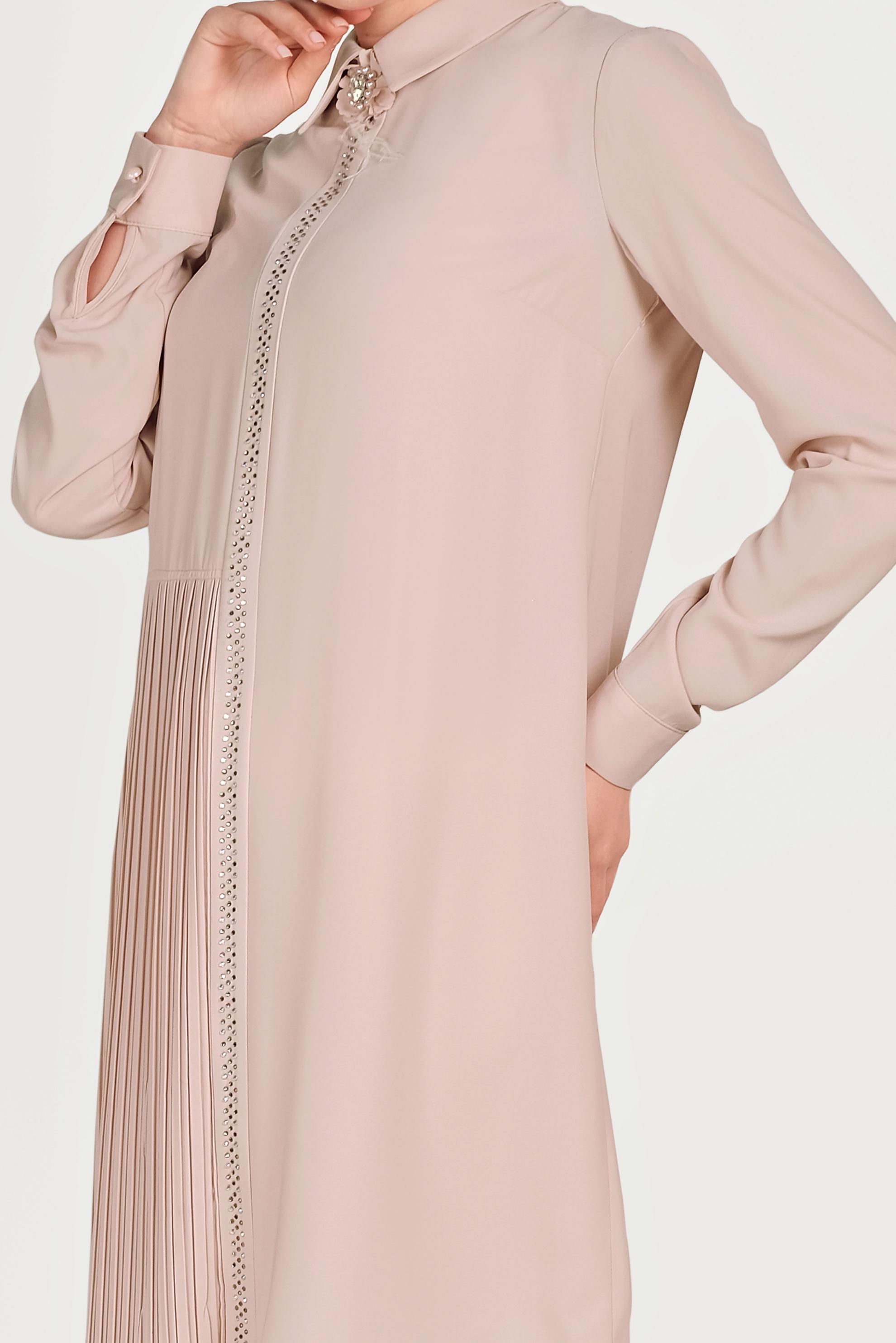 Tesettür giyim PUDRA PİLİSELİ İKİLİ PANTOLONLU TAKIM 30012