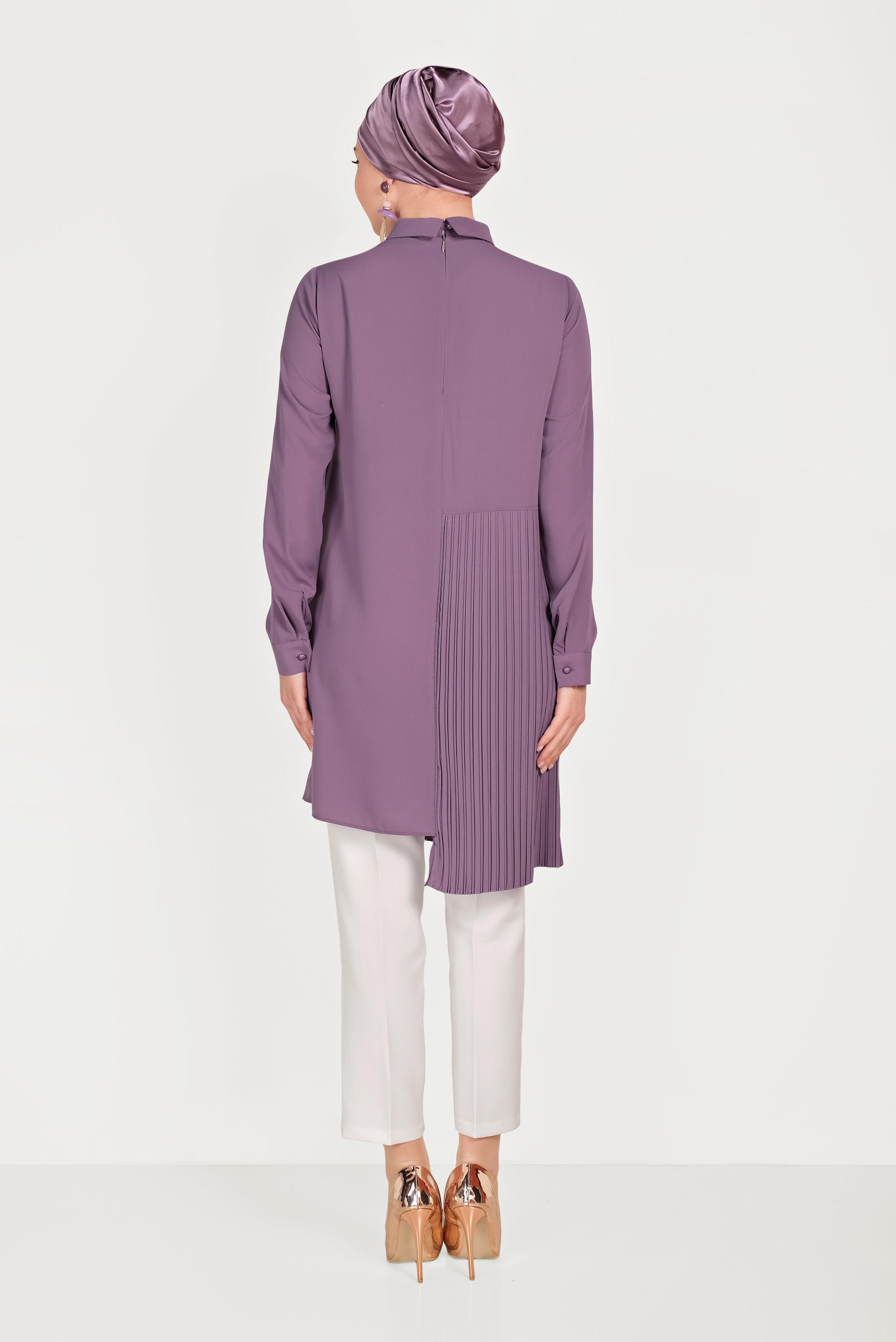 Tesettür giyim MOR PİLİSELİ İKİLİ PANTOLONLU TAKIM 30012