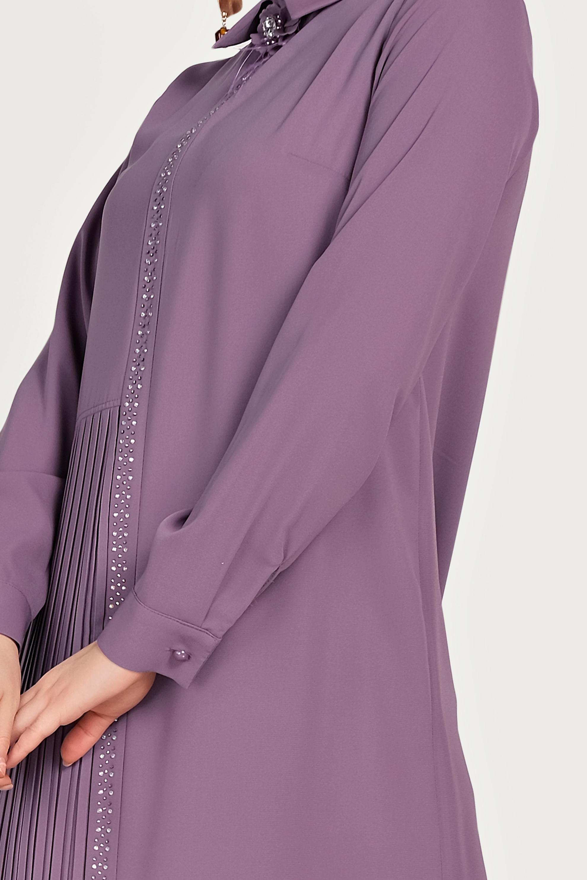 Tesettür giyim MOR PİLİSELİ İKİLİ PANTOLONLU TAKIM 30012