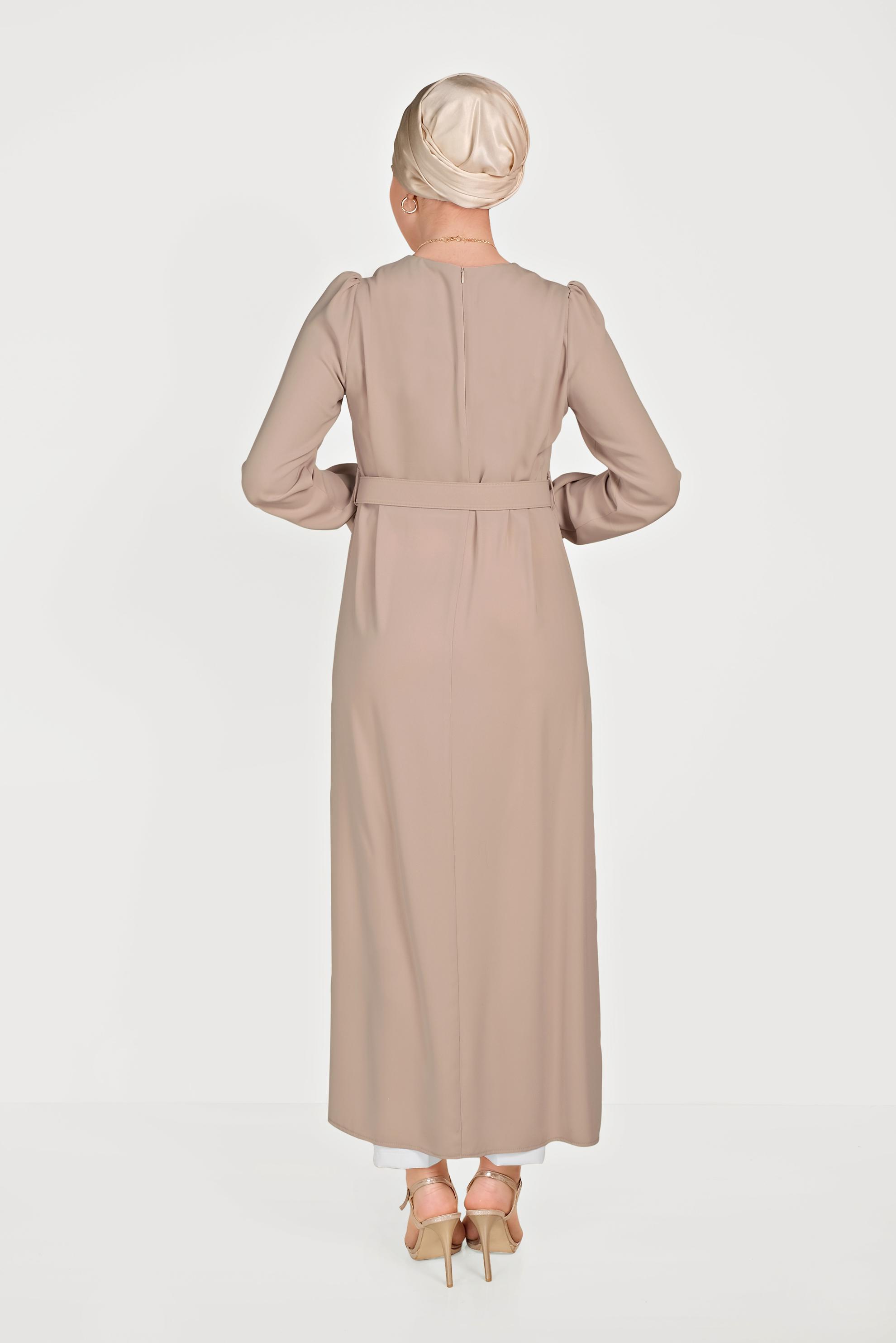 Tesettür giyim PUDRA ASİMETRİK KESİM İKİLİ PANTOLONLU TAKIM 30014