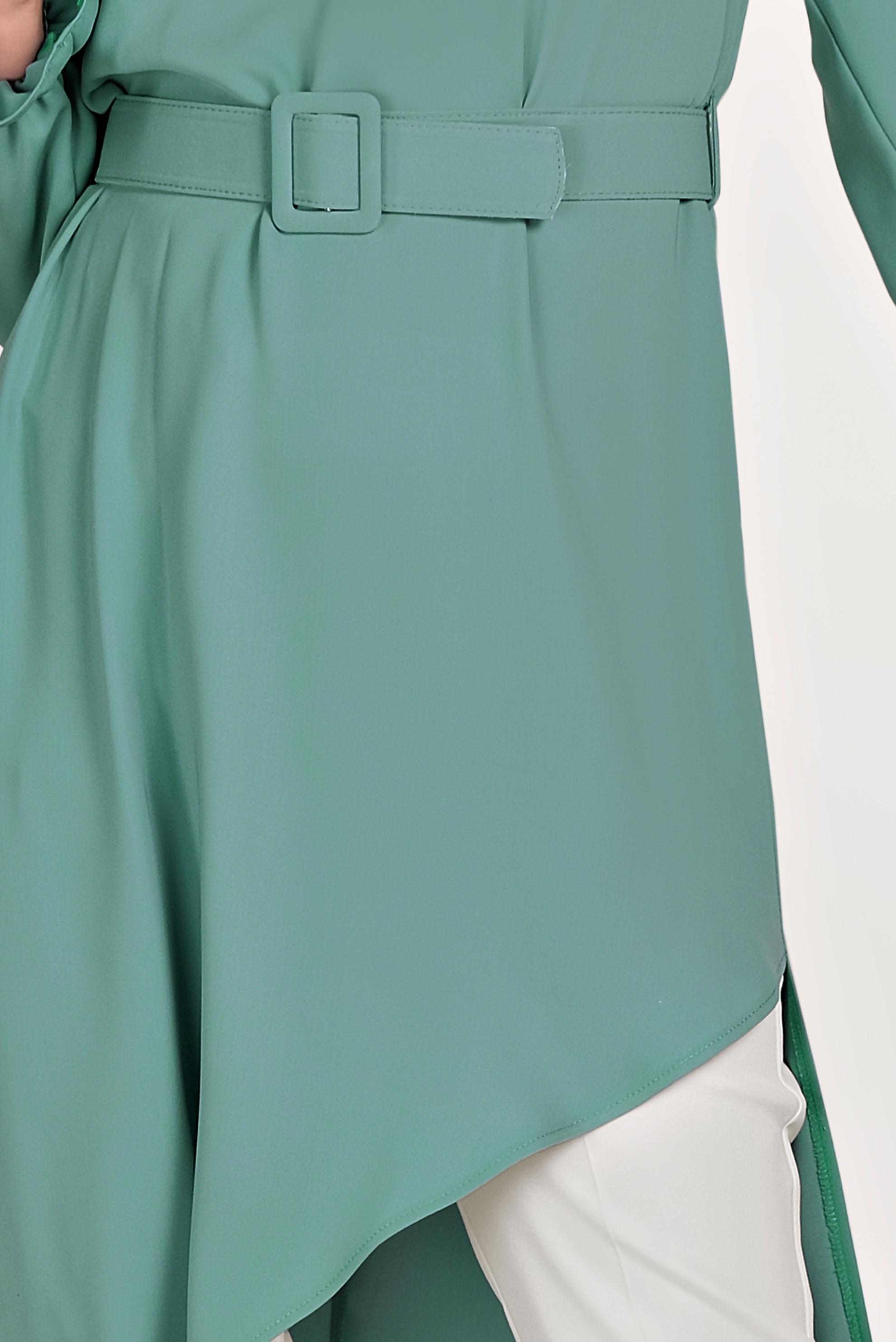 Tesettür giyim MAVİ ASİMETRİK KESİM İKİLİ PANTOLONLU TAKIM 30014