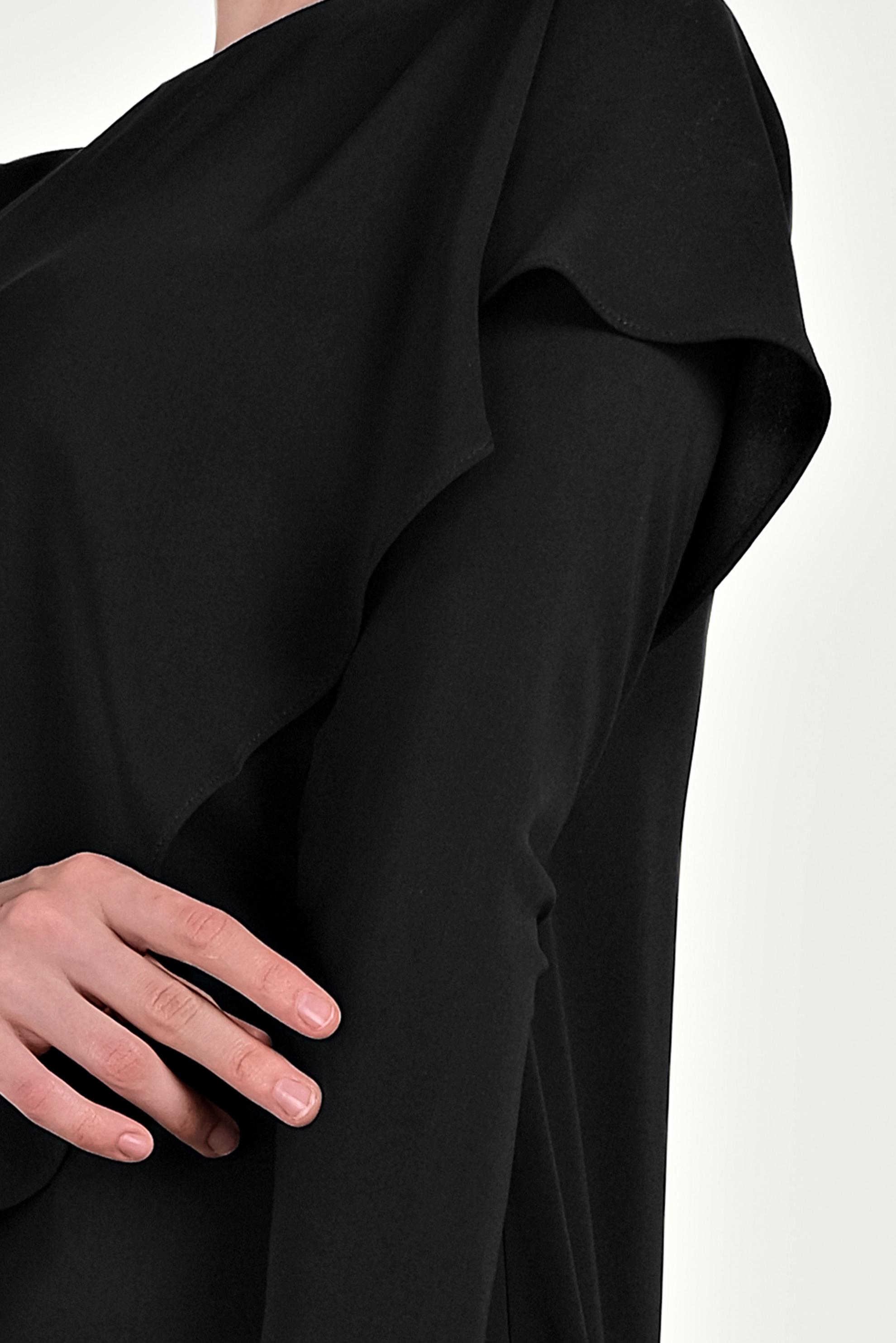 Hijab clothing BLACK ASYMMETRIC FRILLED 2-PIECE SUIT WITH PANTS 30017 