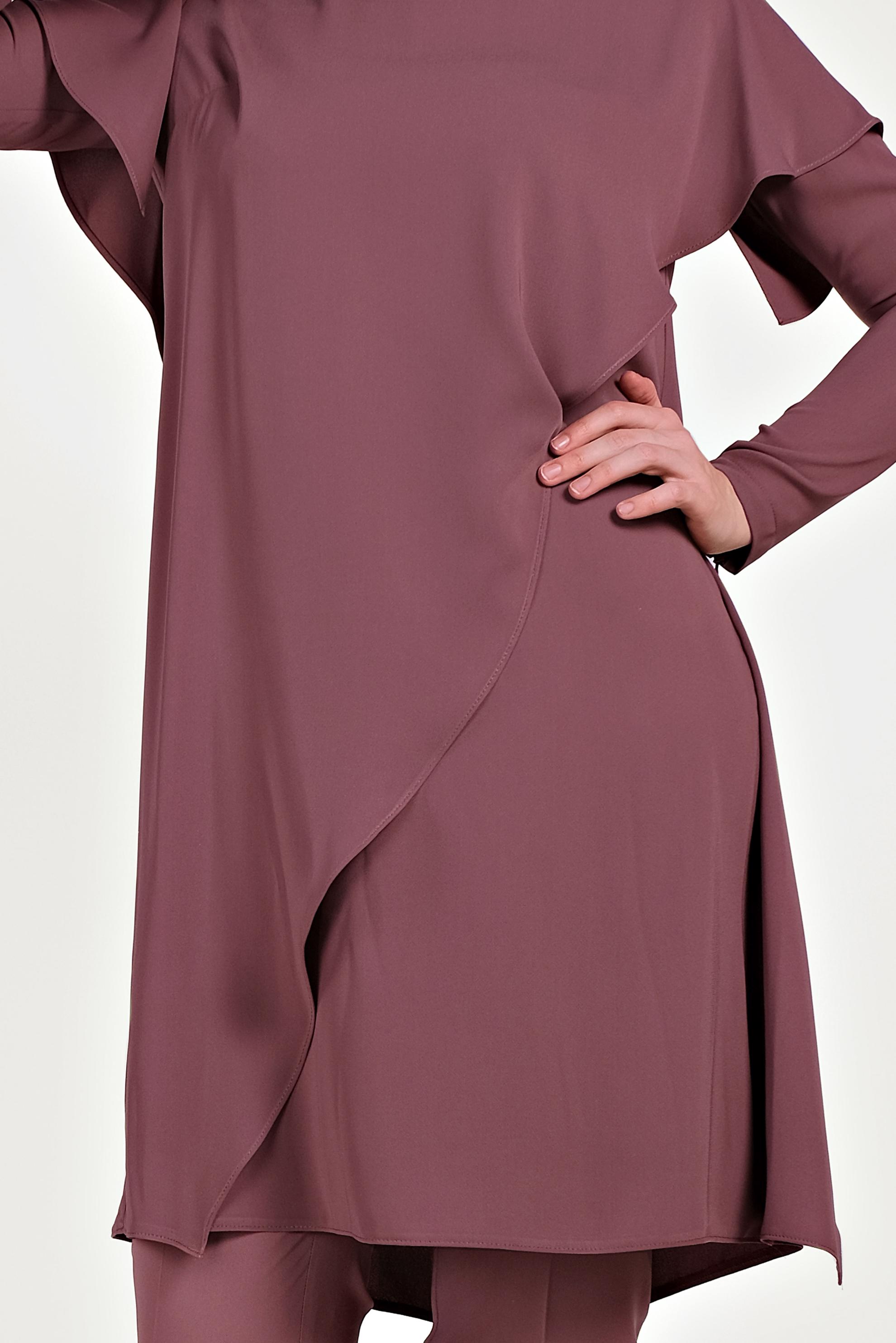 Tesettür giyim PEMBE ASİMETRİK VOLANLI İKİLİ PANT. TAKIM 30017 