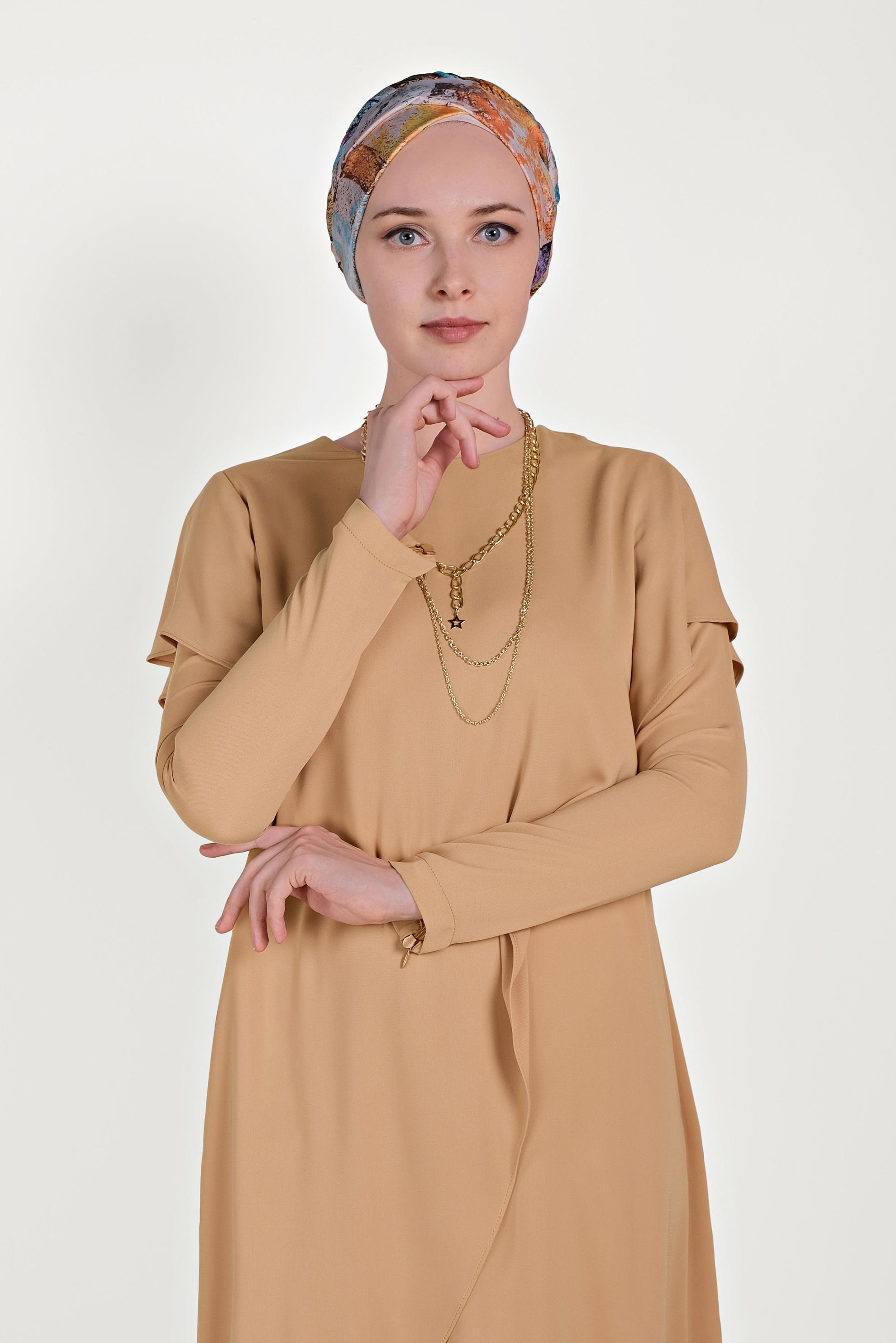 Hijab clothing PINK ASYMMETRIC FRILLED 2-PIECE SUIT WITH PANTS 30017 