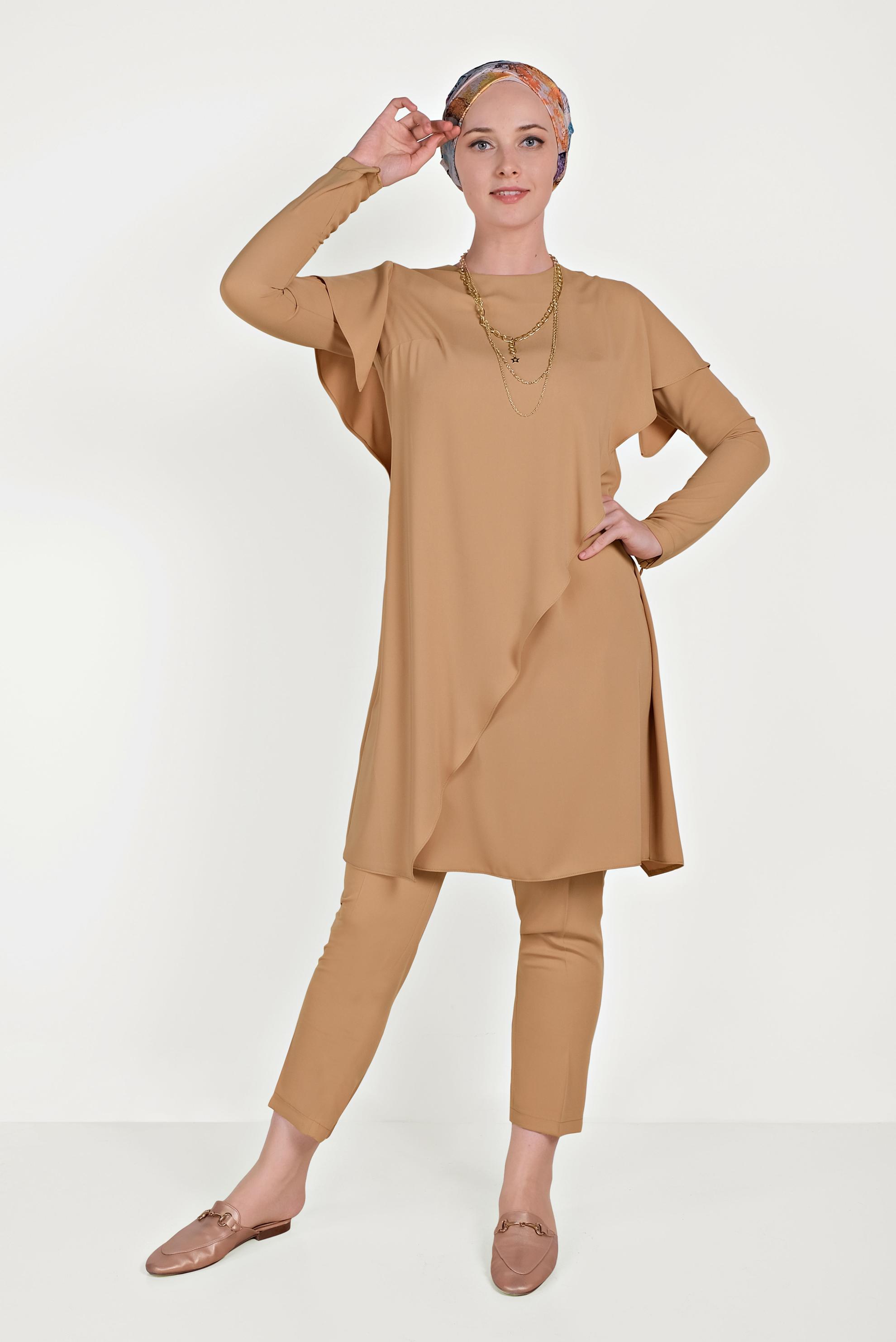 Hijab clothing PINK ASYMMETRIC FRILLED 2-PIECE SUIT WITH PANTS 30017 