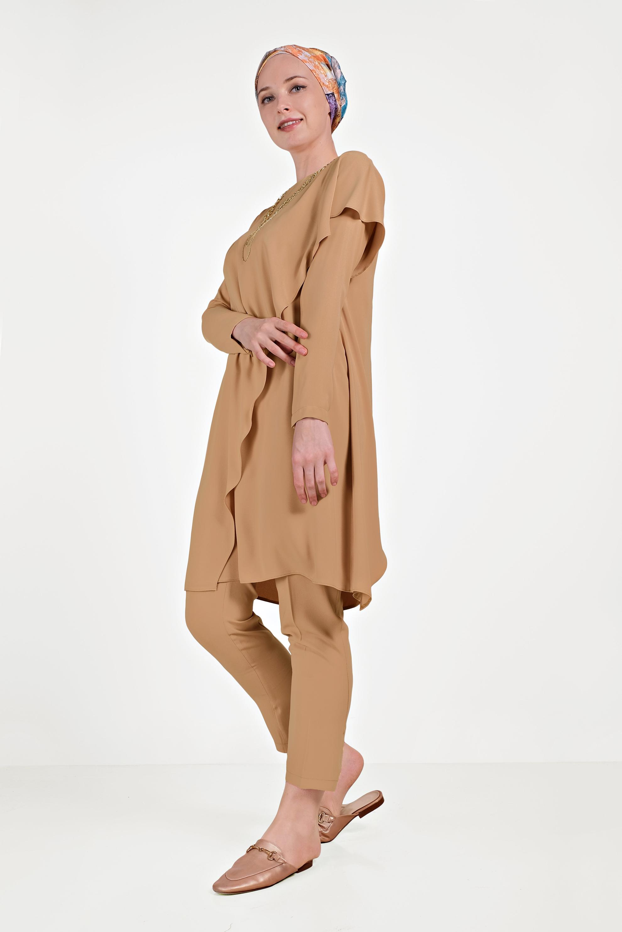 Hijab clothing PINK ASYMMETRIC FRILLED 2-PIECE SUIT WITH PANTS 30017 