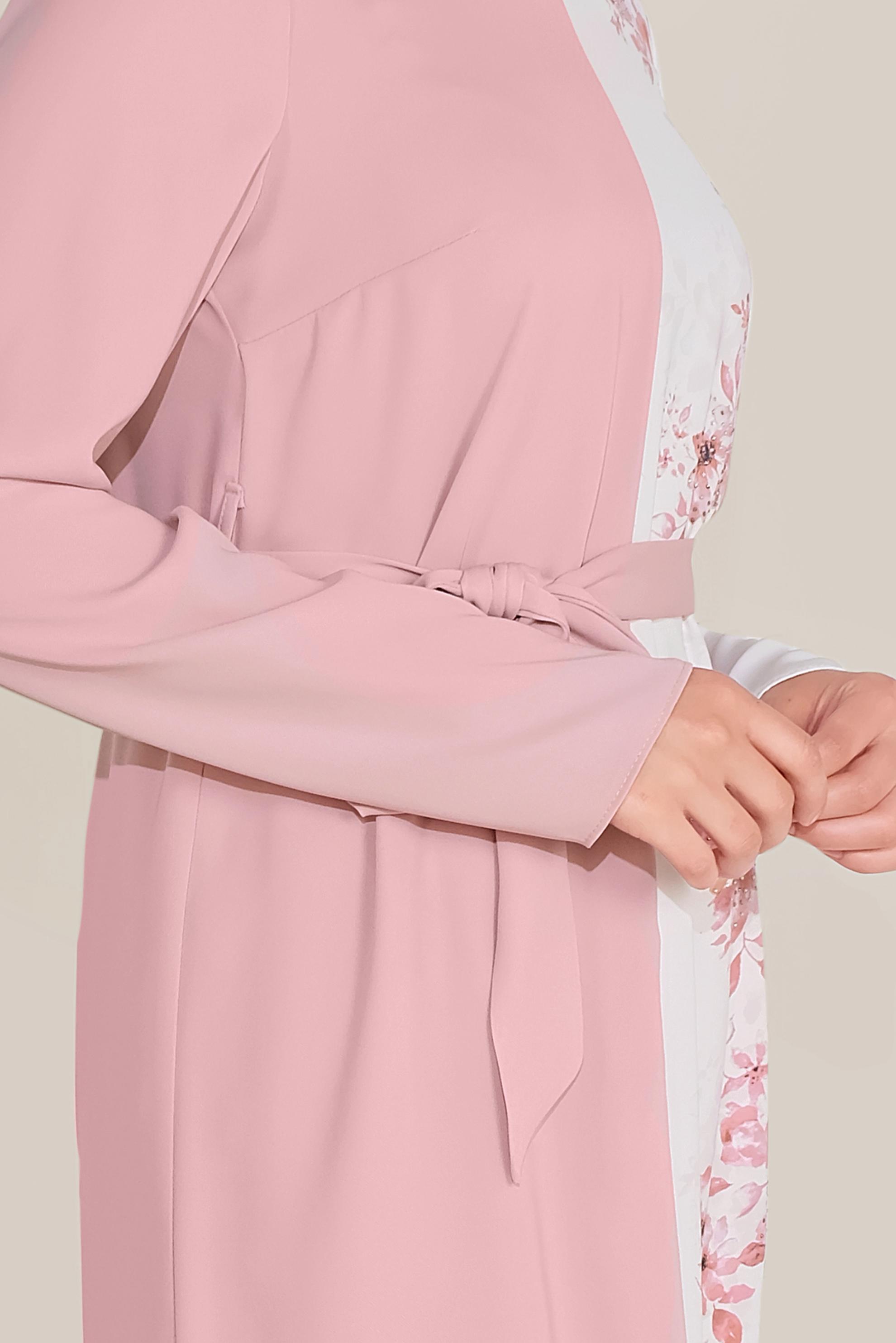 Tesettür giyim PUDRA ÇİÇEK DESENLİ ASİMETRİK PANTOLON TAKIM 30018