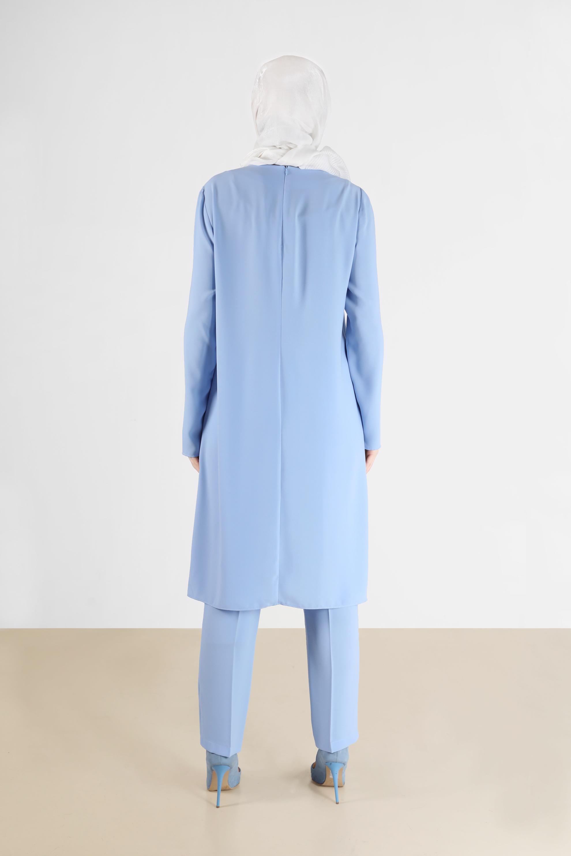 Tesettür giyim MAVİ ÇİÇEK DESENLİ PANTOLONLU TAKIM 30020