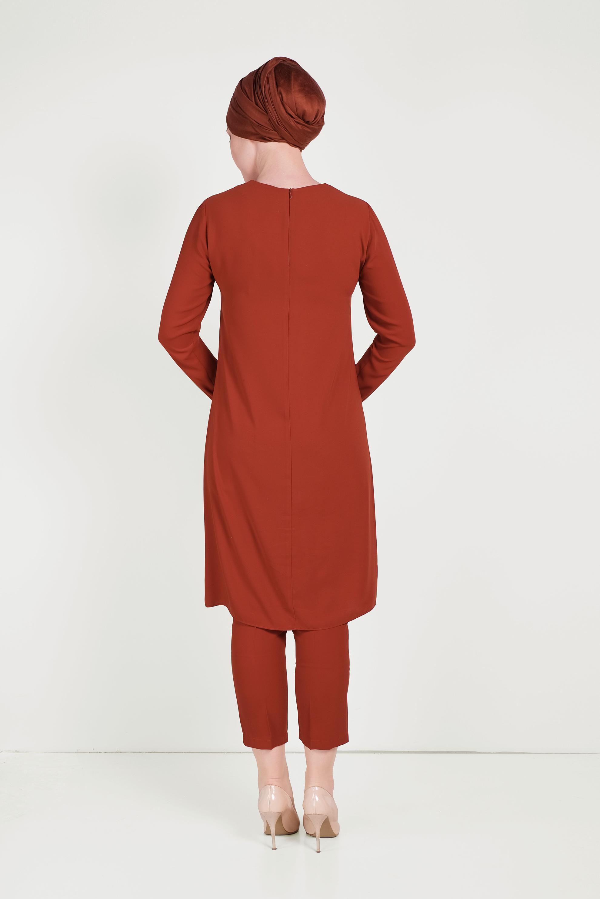 Hijab clothing ORANGE FLOWER PATTERNED PANTS SUIT 30020