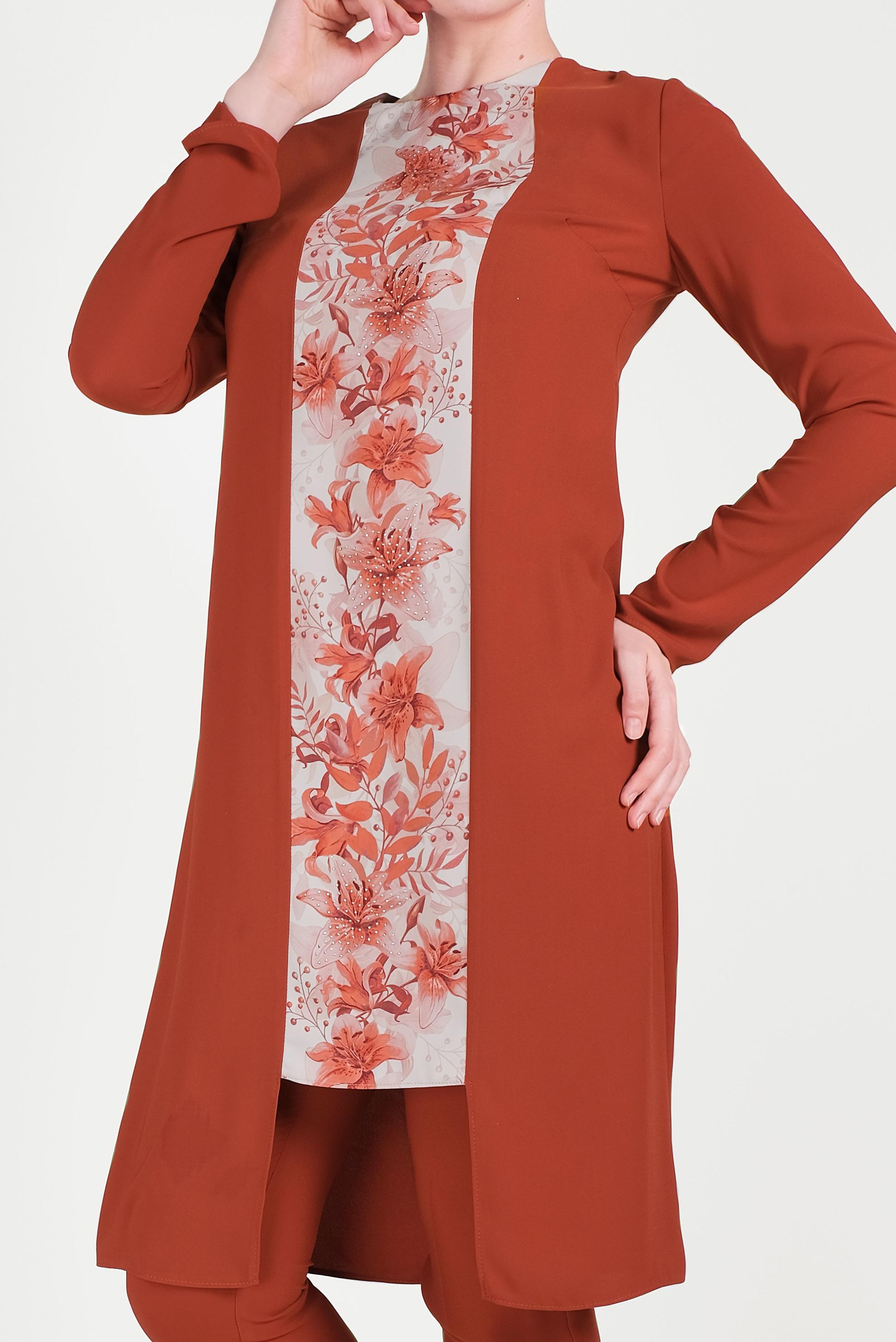 Hijab clothing ORANGE FLOWER PATTERNED PANTS SUIT 30020