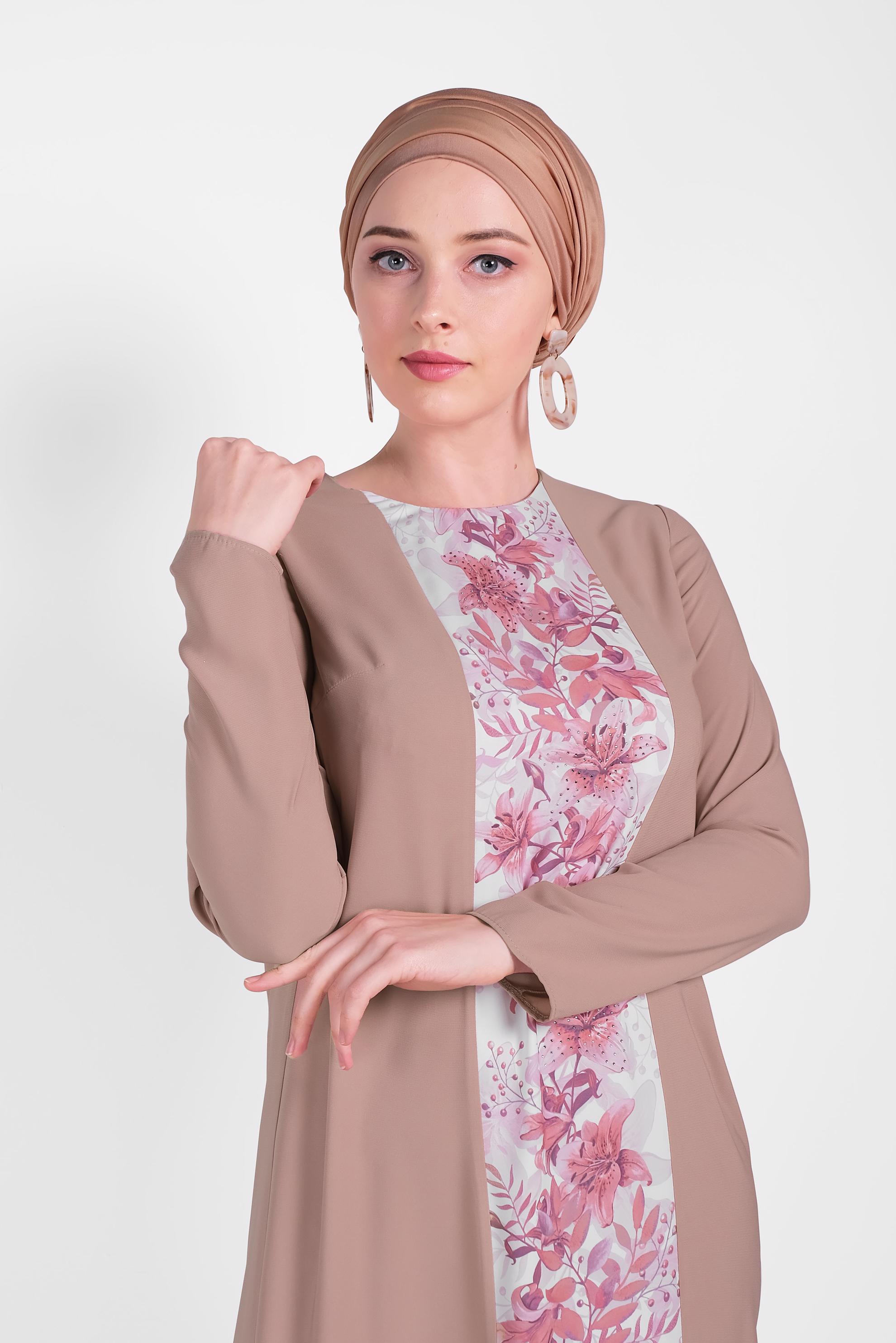 Hijab clothing POWDER FLOWER PATTERNED PANTS SUIT 30020