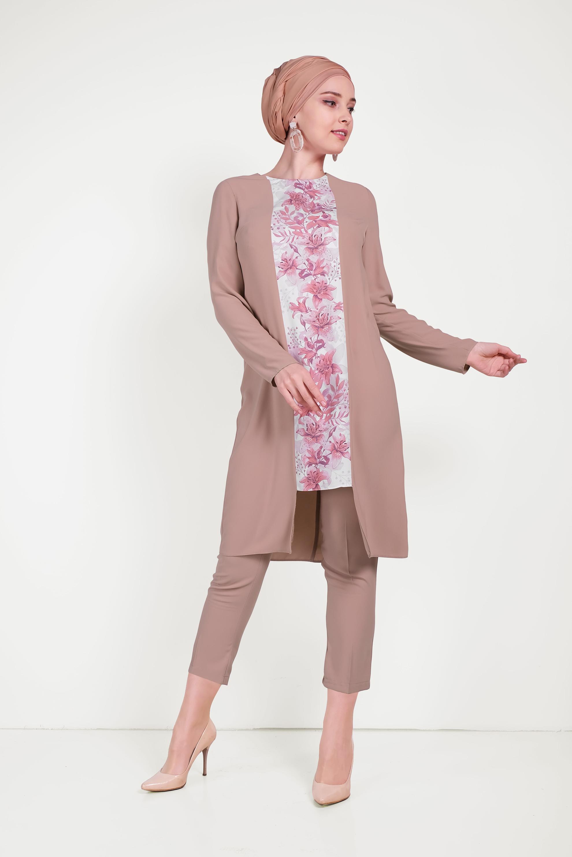 Hijab clothing POWDER FLOWER PATTERNED PANTS SUIT 30020