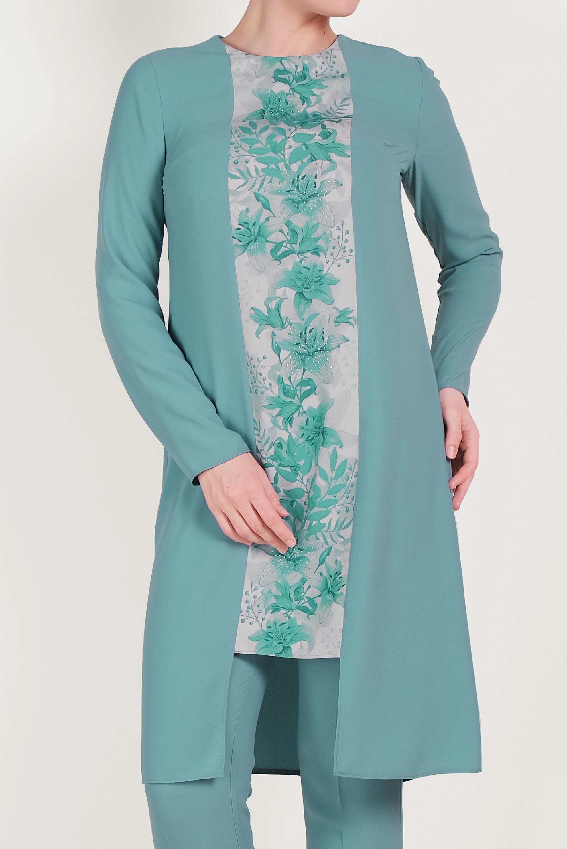 Hijab clothing BLUE FLOWER PATTERNED PANTS SUIT 30020