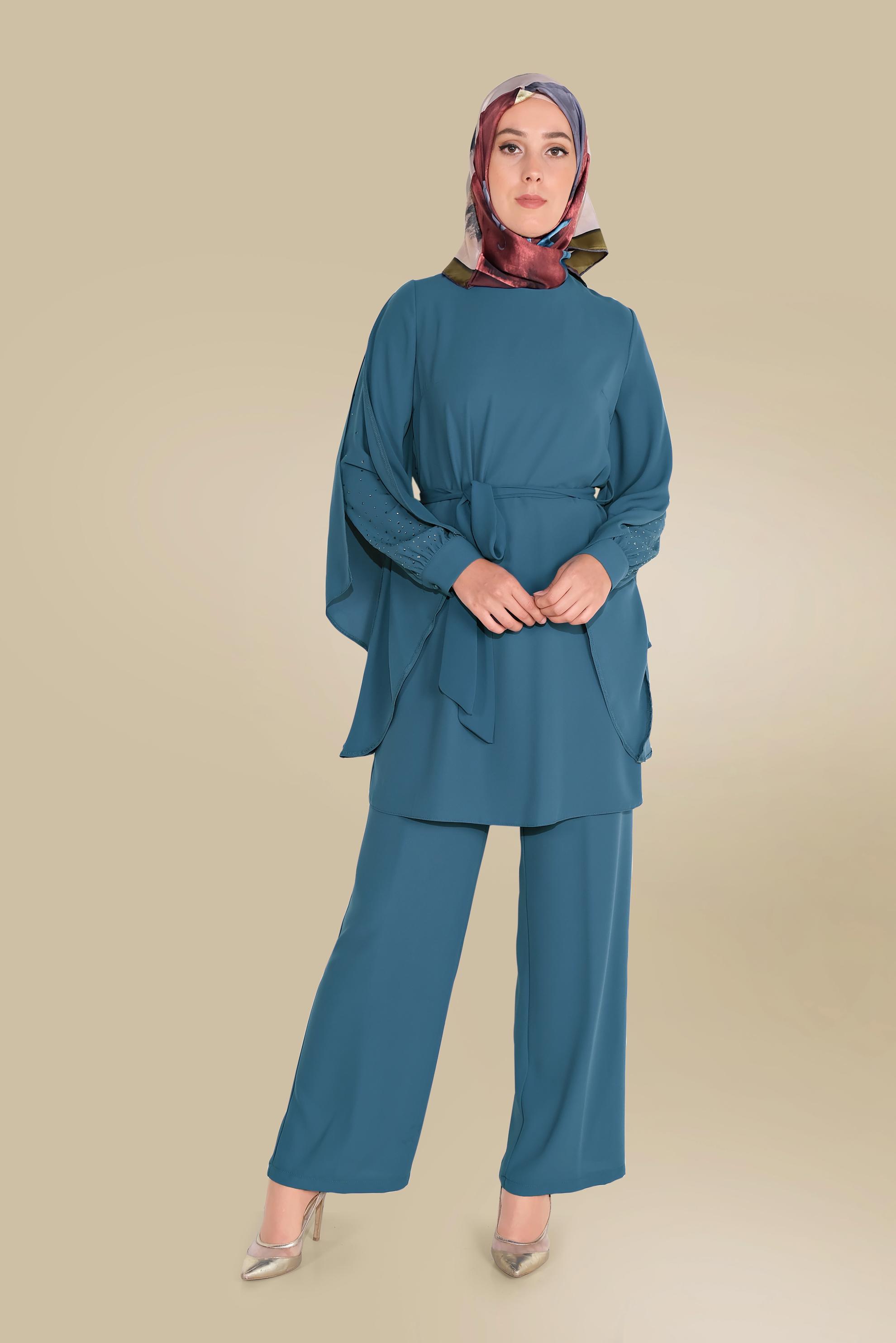 Hijab clothing BLUE EMBELLISHED SUIT 30021 