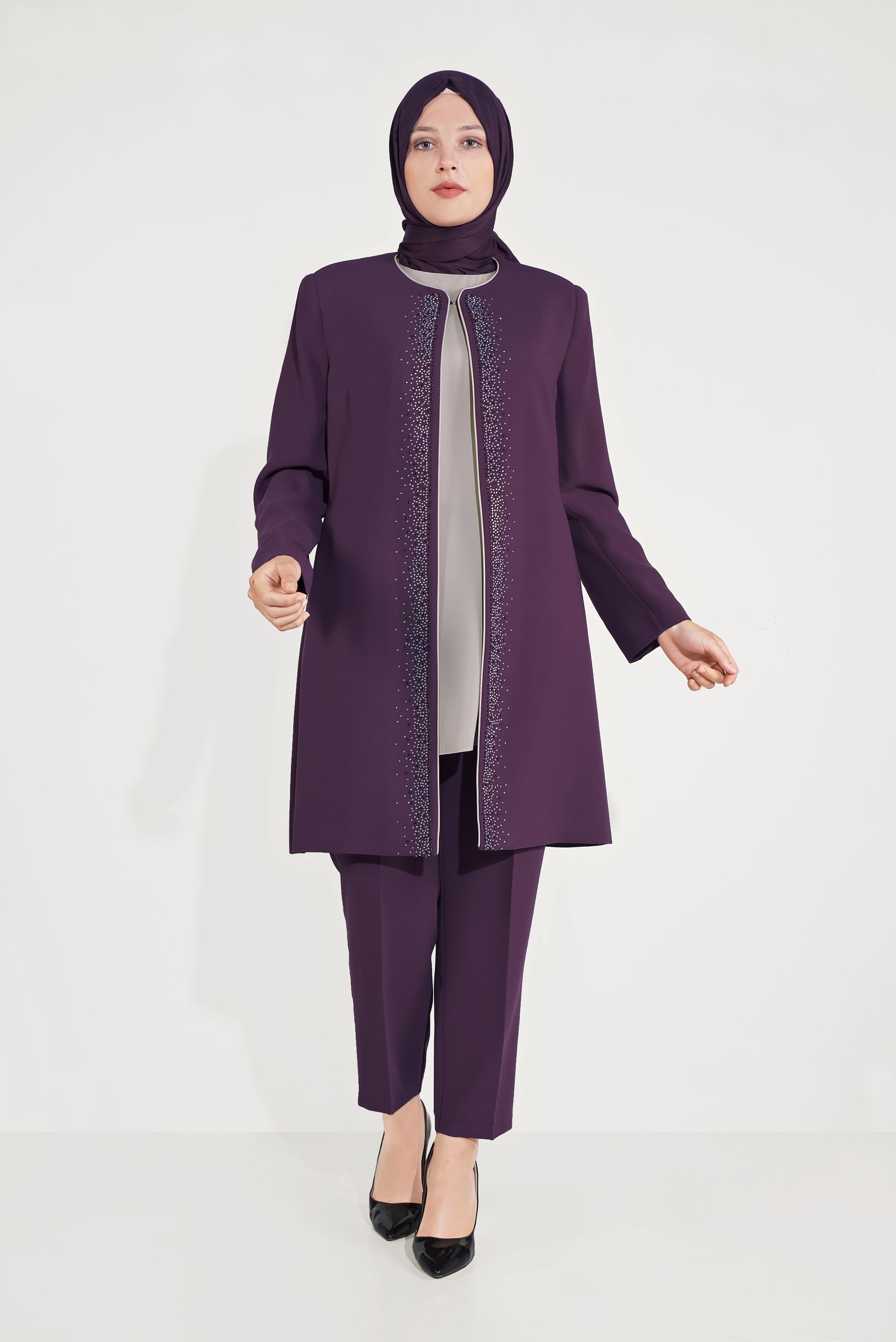 Hijab clothing PURPLE 30022 CİNO CREP 3′LÜ PANT.TAKIM 44/50 TEK46