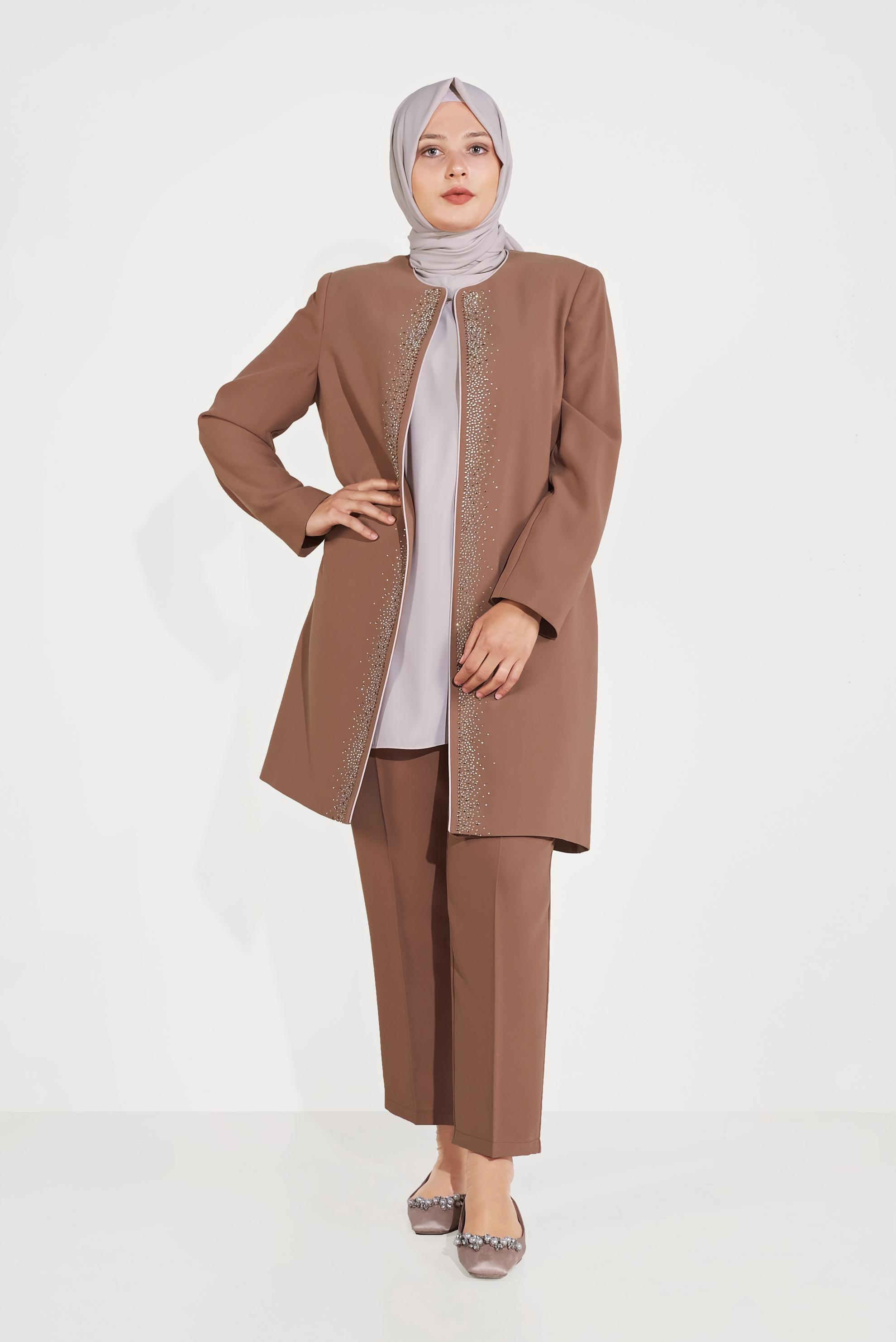Hijab clothing BROWN 30022 CİNO CREP 3&prime;LÜ PANT.TAKIM 44/50 TEK46