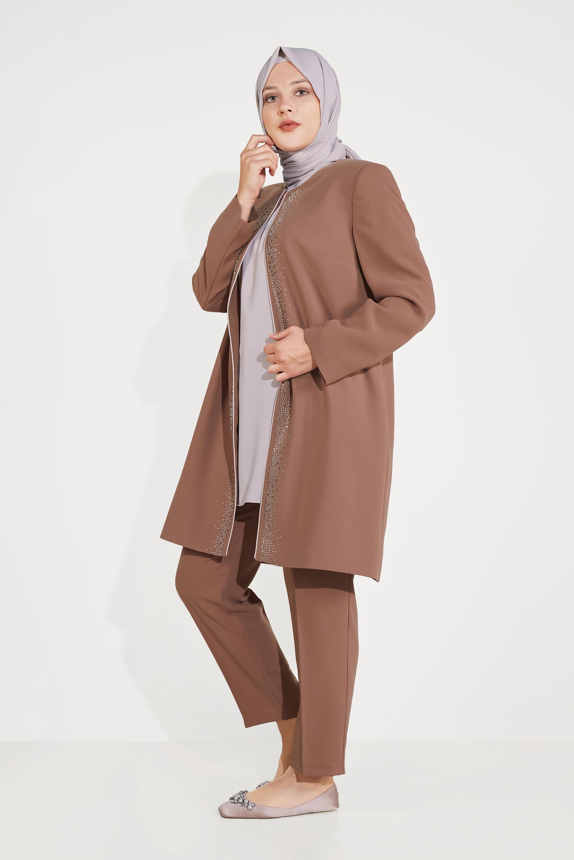 Hijab clothing BROWN 30022 CİNO CREP 3&prime;LÜ PANT.TAKIM 44/50 TEK46