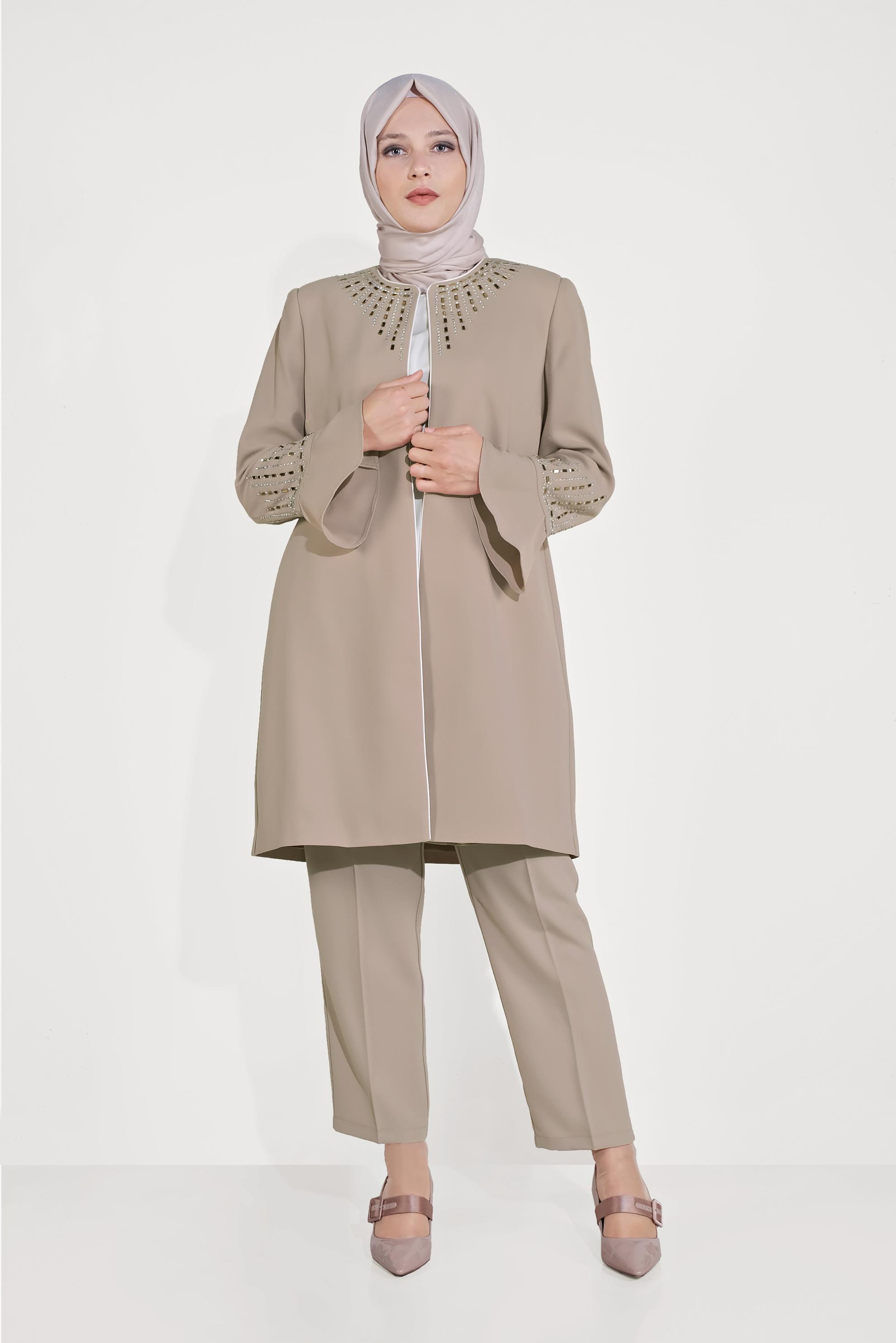 Hijab clothing BEIGE EMBELLISHED SUIT 30026
