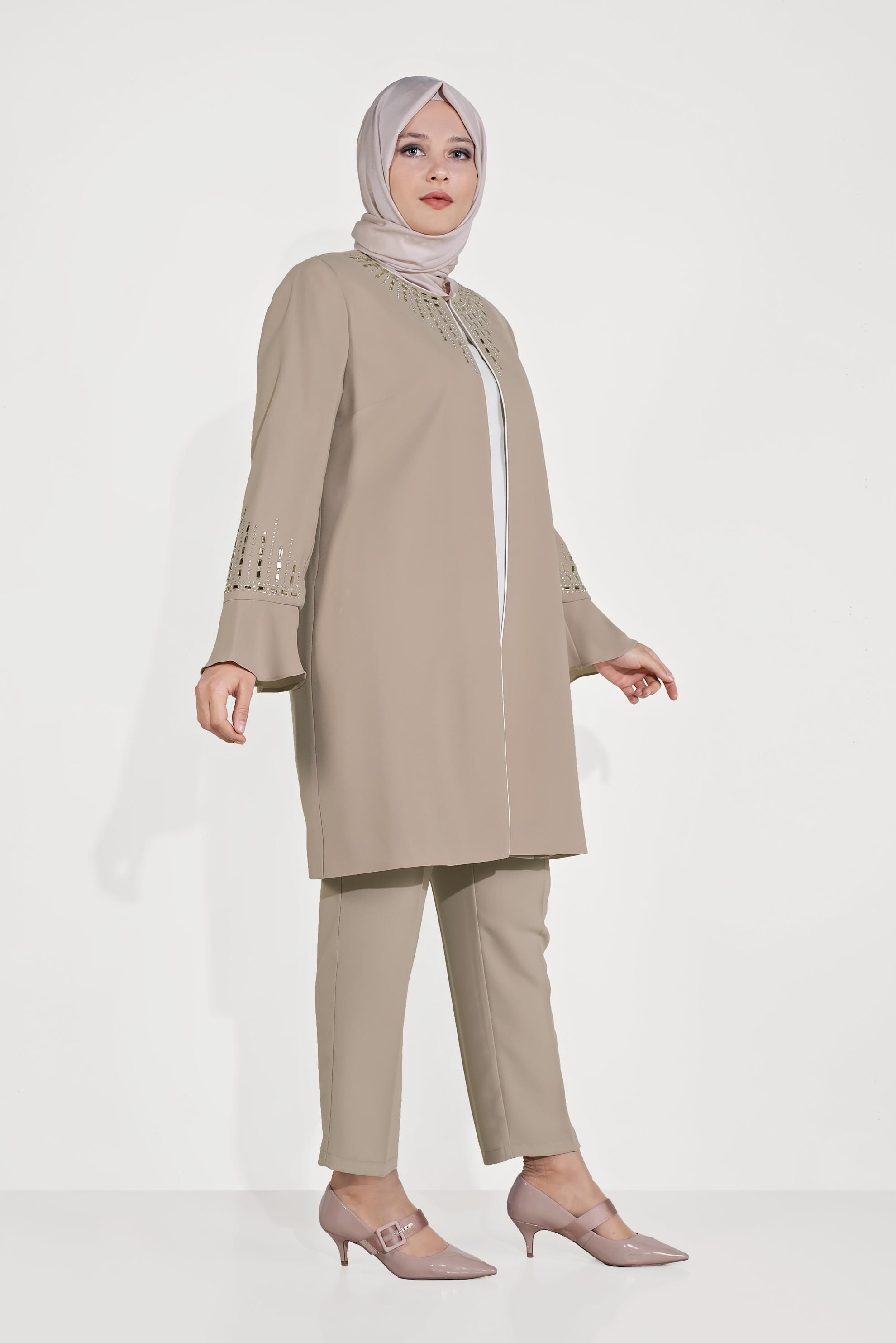 Hijab clothing BEIGE EMBELLISHED SUIT 30026