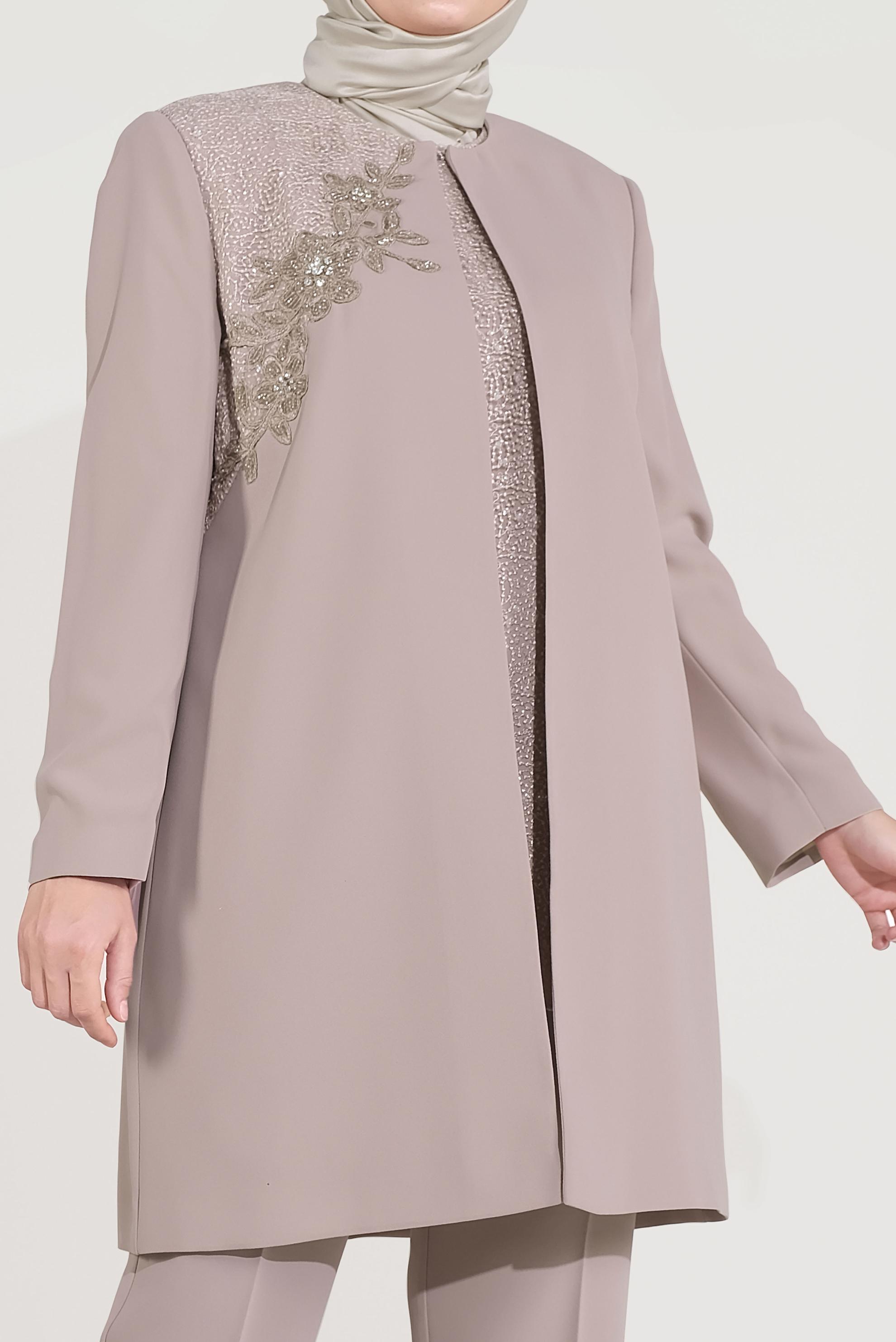 Hijab clothing BEIGE EMBROIDERED SUIT 30028 