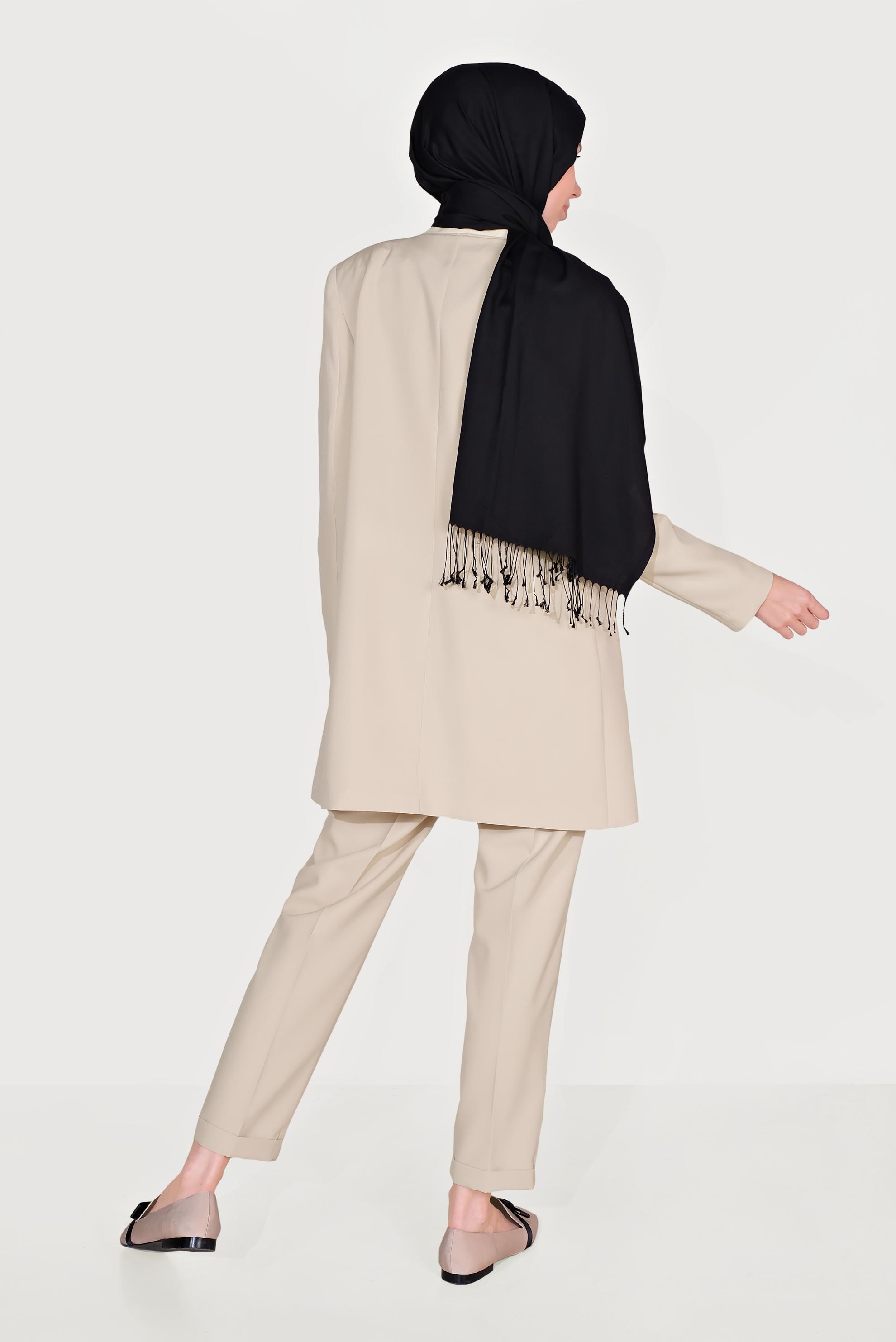 Tesettür giyim BEJ YAKASI SİMLİ ŞERİTLİ TAKIM 30031