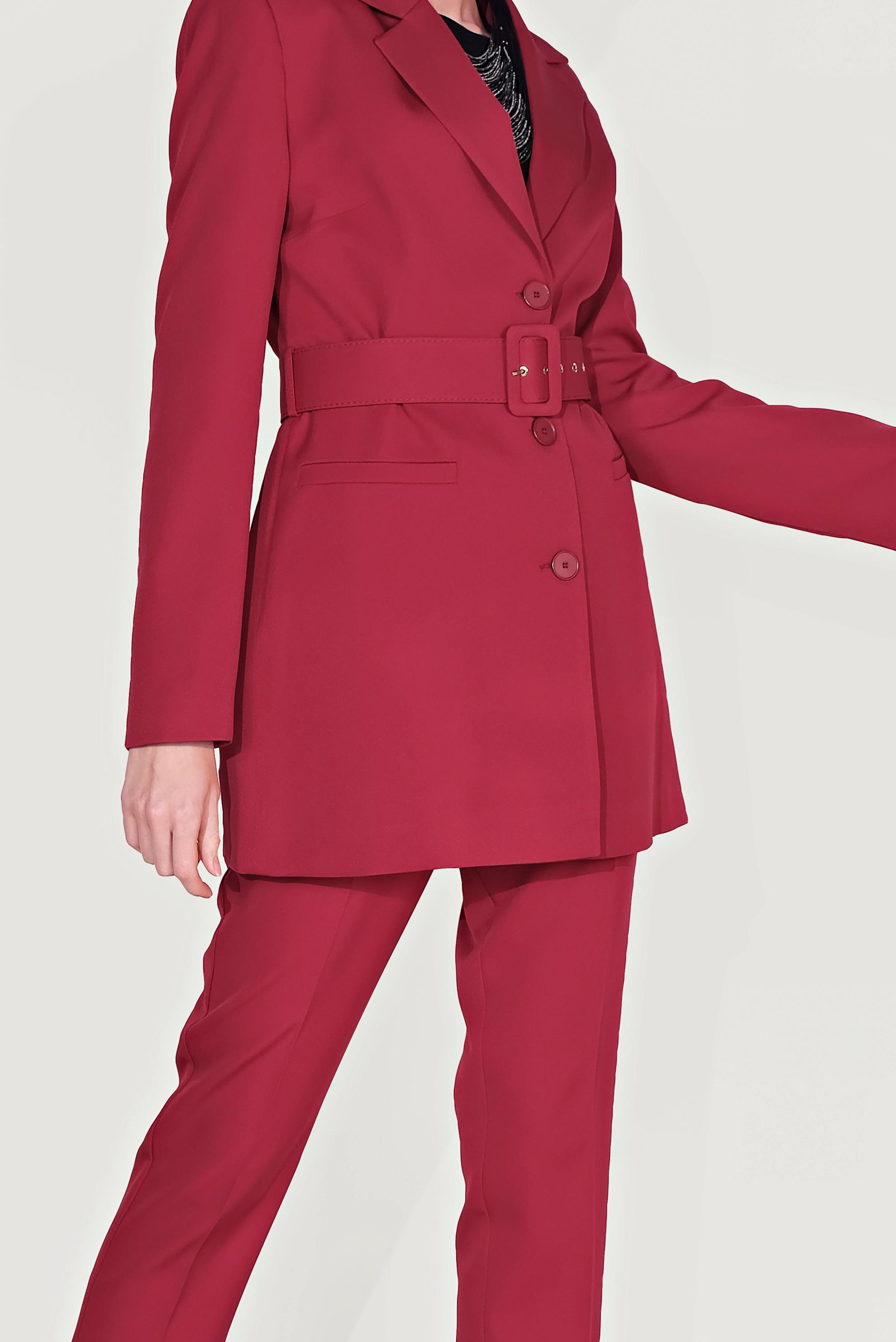 Tesettür giyim KIRMIZI KLASİK KESİM KEMERLİ İKİLİ PANTOLONLU TAKIM 30033