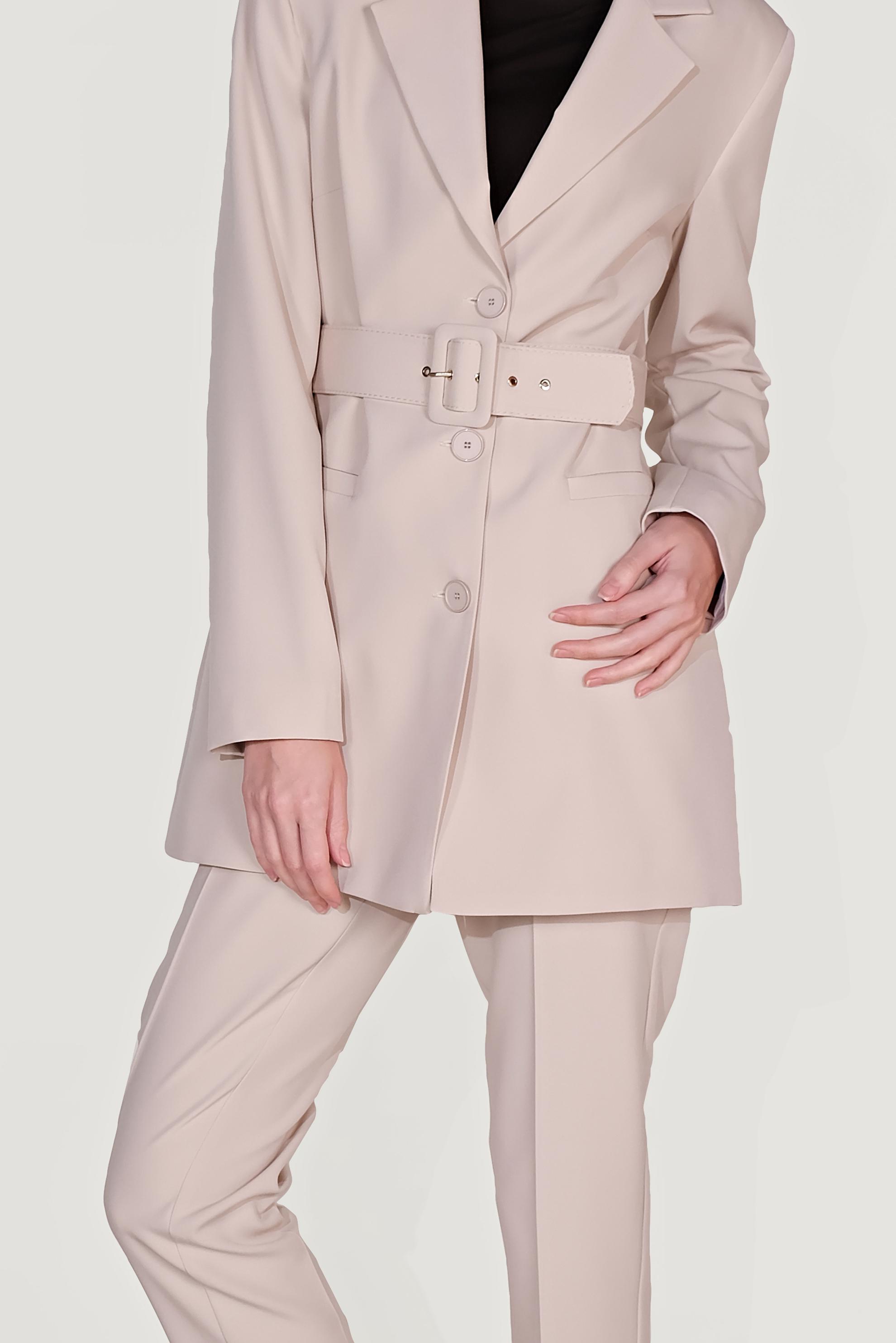 Tesettür giyim BEJ KLASİK KESİM KEMERLİ İKİLİ PANTOLONLU TAKIM 30033