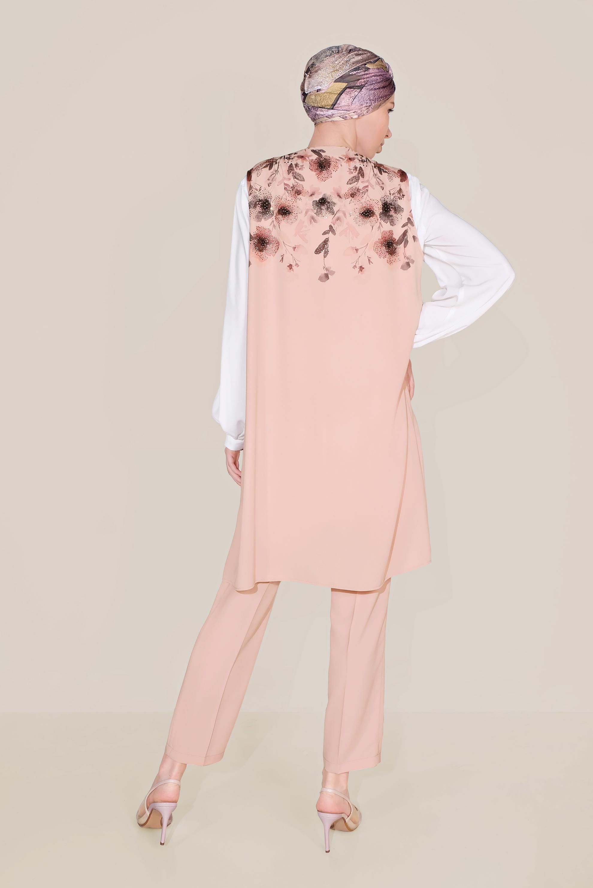Tesettür giyim PUDRA ÇİÇEK BASKILI 3 PARÇA TAKIM 30034