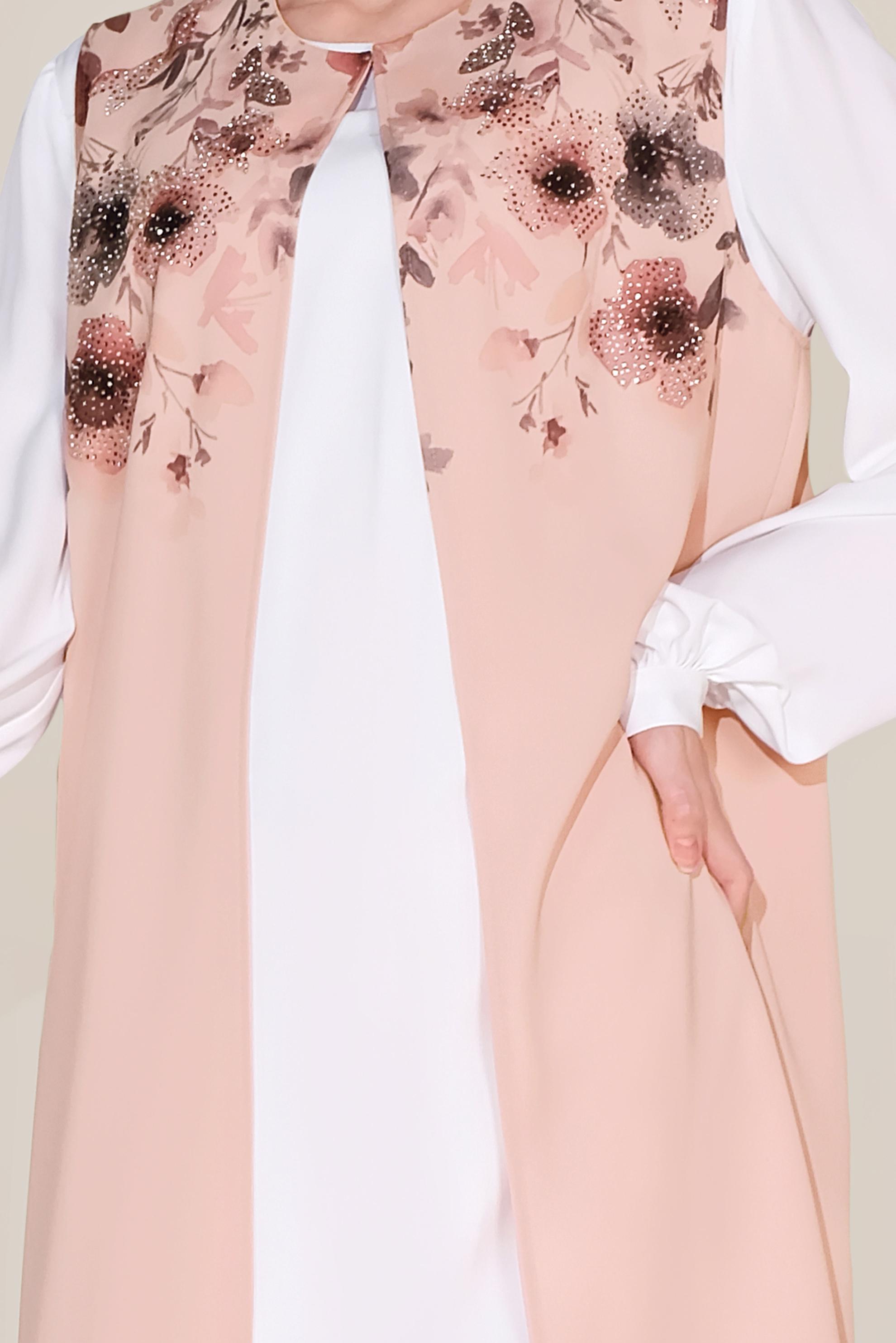 Tesettür giyim PUDRA ÇİÇEK BASKILI 3 PARÇA TAKIM 30034