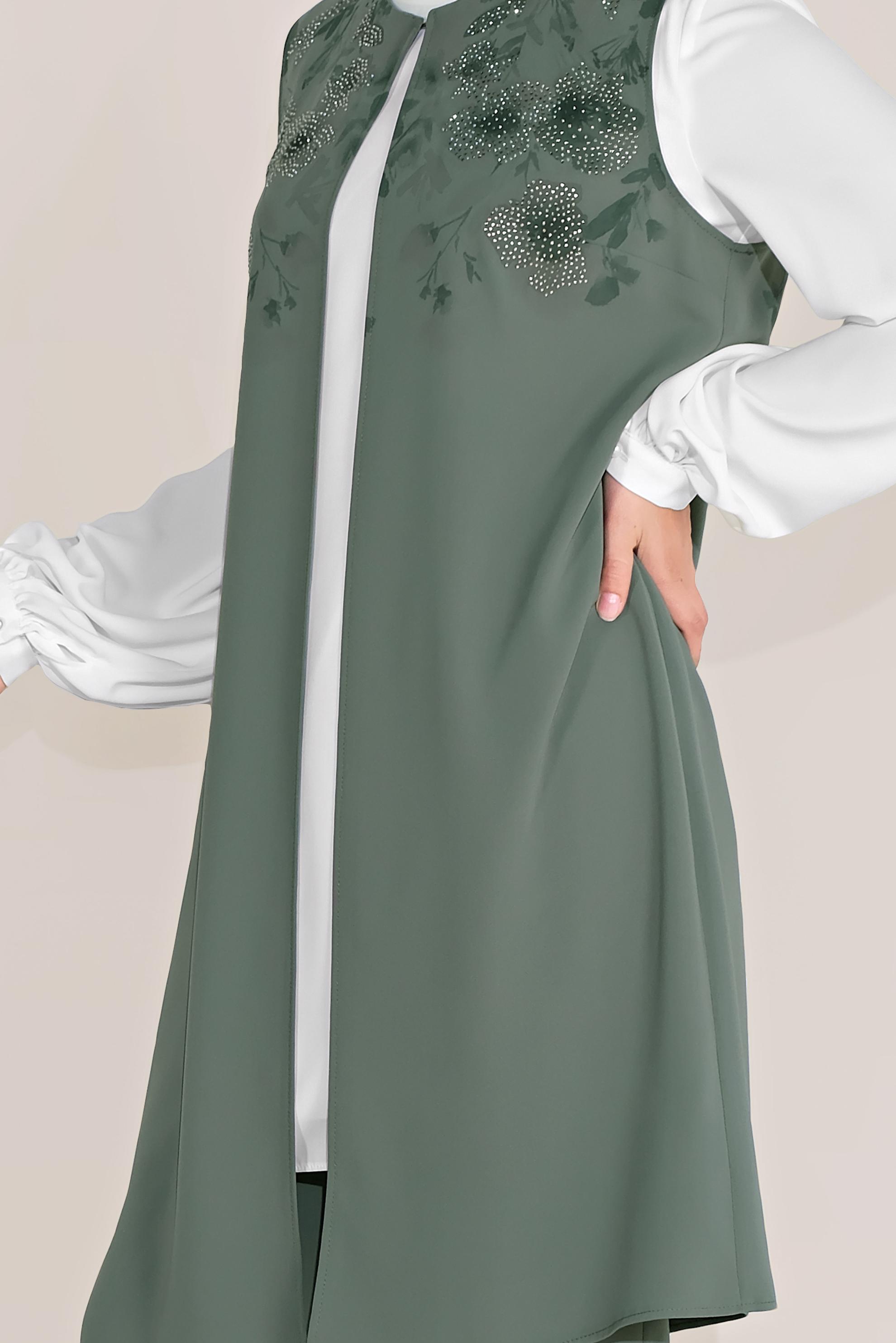 Tesettür giyim YEŞİL ÇİÇEK BASKILI 3 PARÇA TAKIM 30034