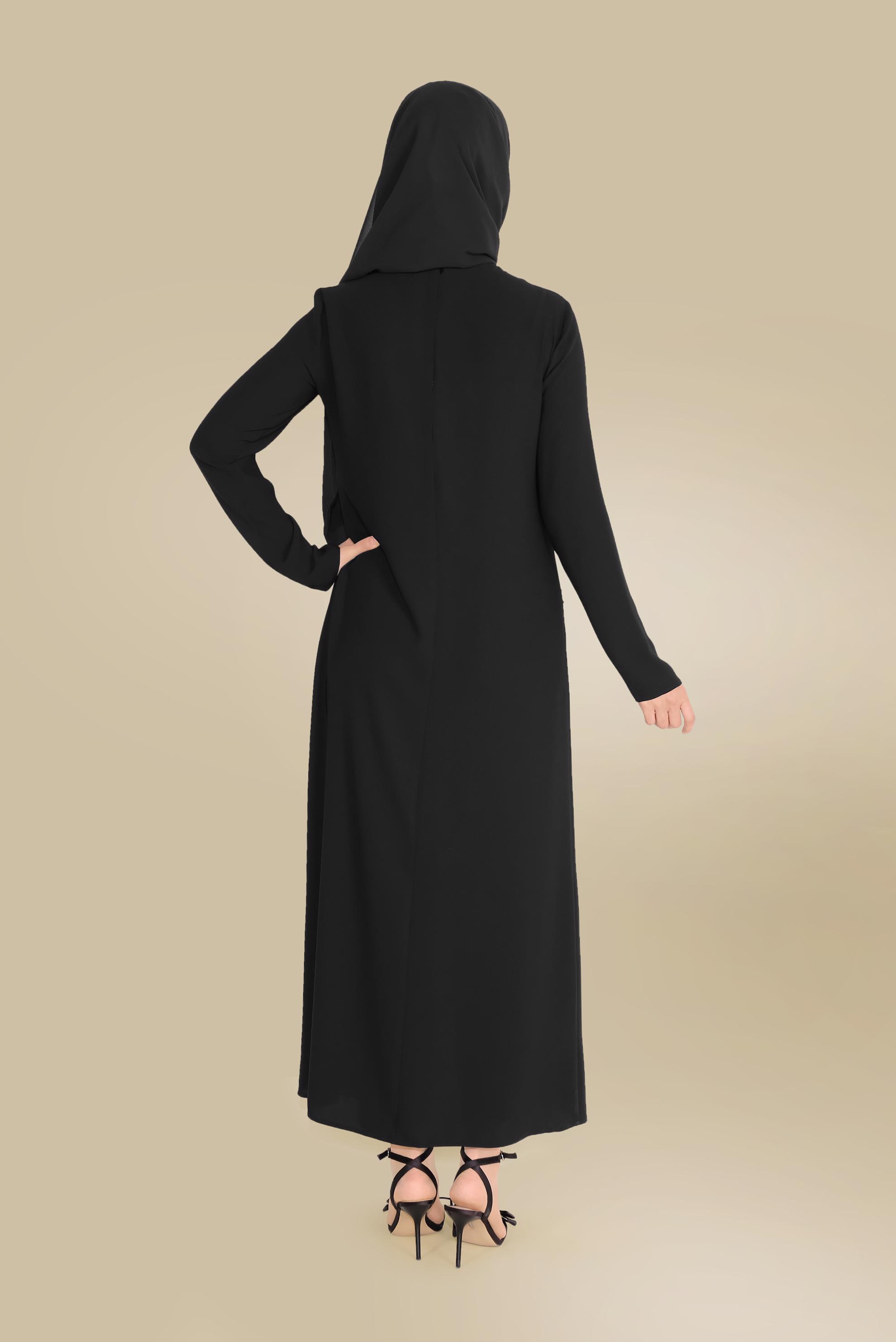 Tesettür giyim SİYAH ASİMETRİK KESİM GÜPÜR DETAYLI İKİLİ PANT. TAKIM 30044   