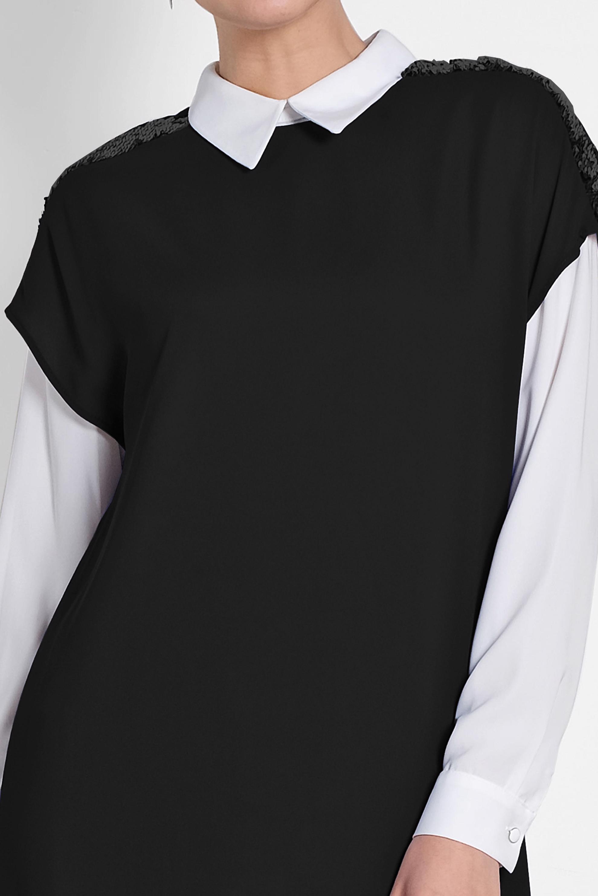 Tesettür giyim SİYAH PUL PAYETLİ ÜÇLÜ PANTOLONLU TAKIM 3501