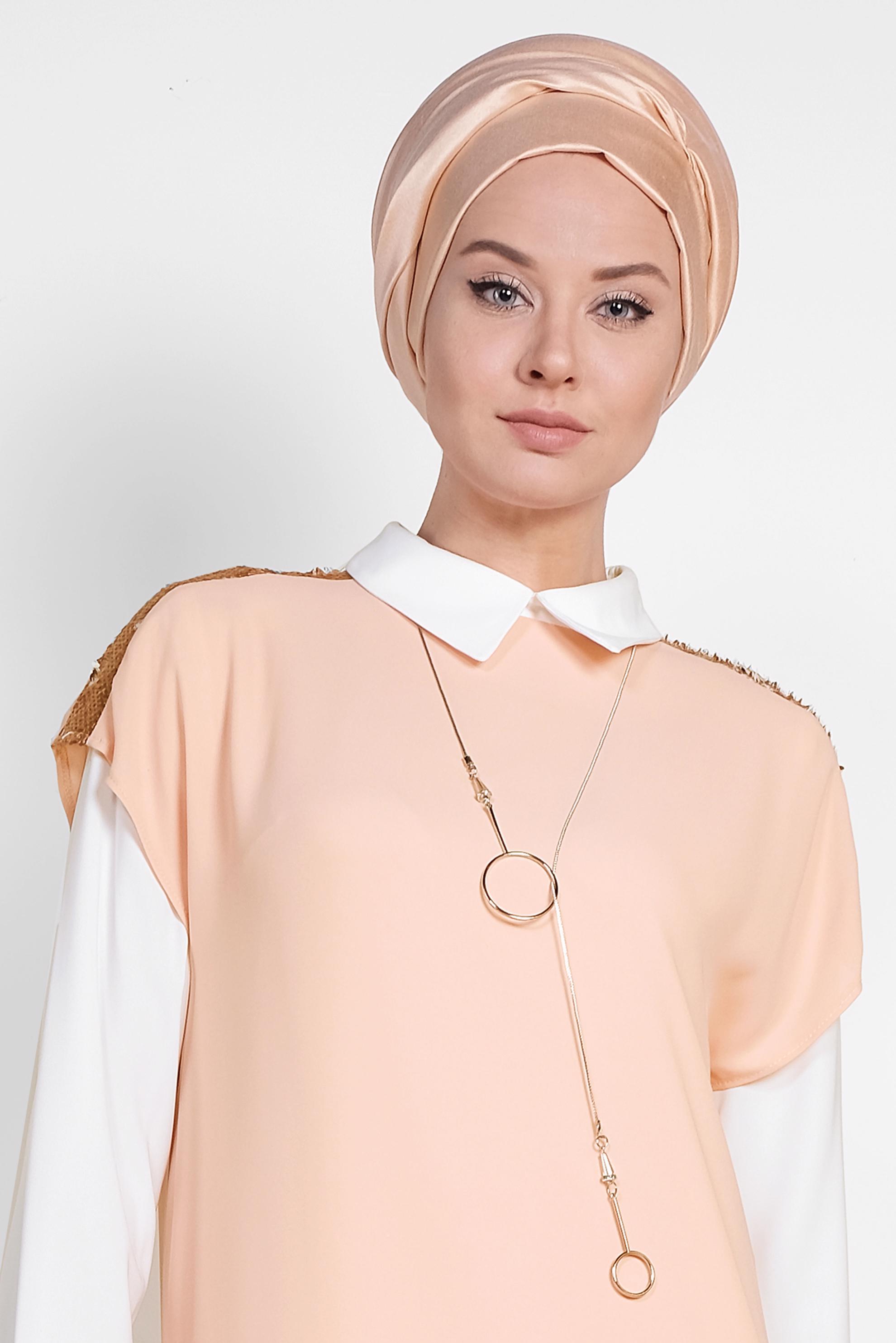 Tesettür giyim PUDRA PUL PAYETLİ ÜÇLÜ PANTOLONLU TAKIM 3501