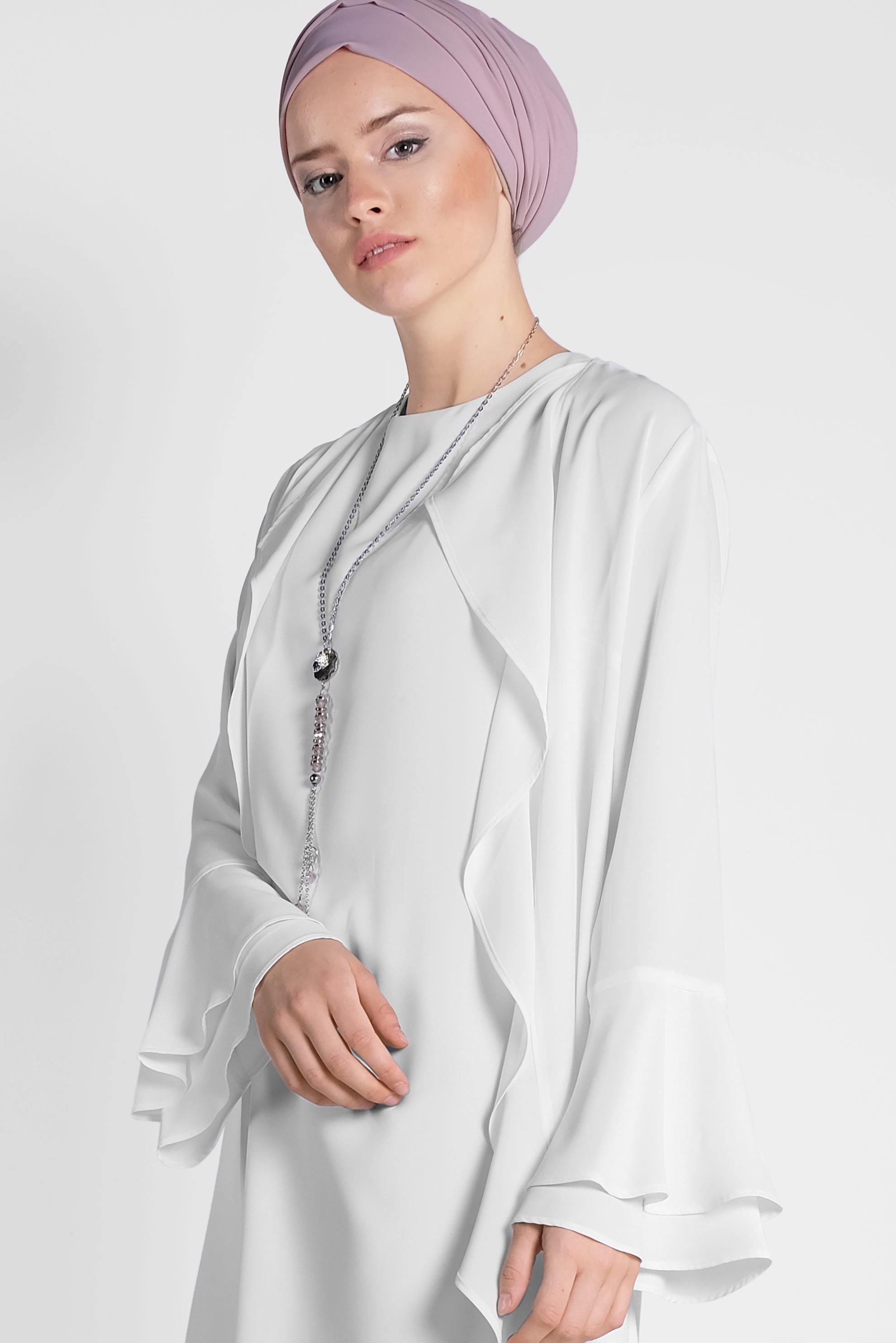 Tesettür giyim BEJ ARKASI ÇİÇEK DESENLİ ÜÇLÜ PANTOLONLU TAKIM 3503